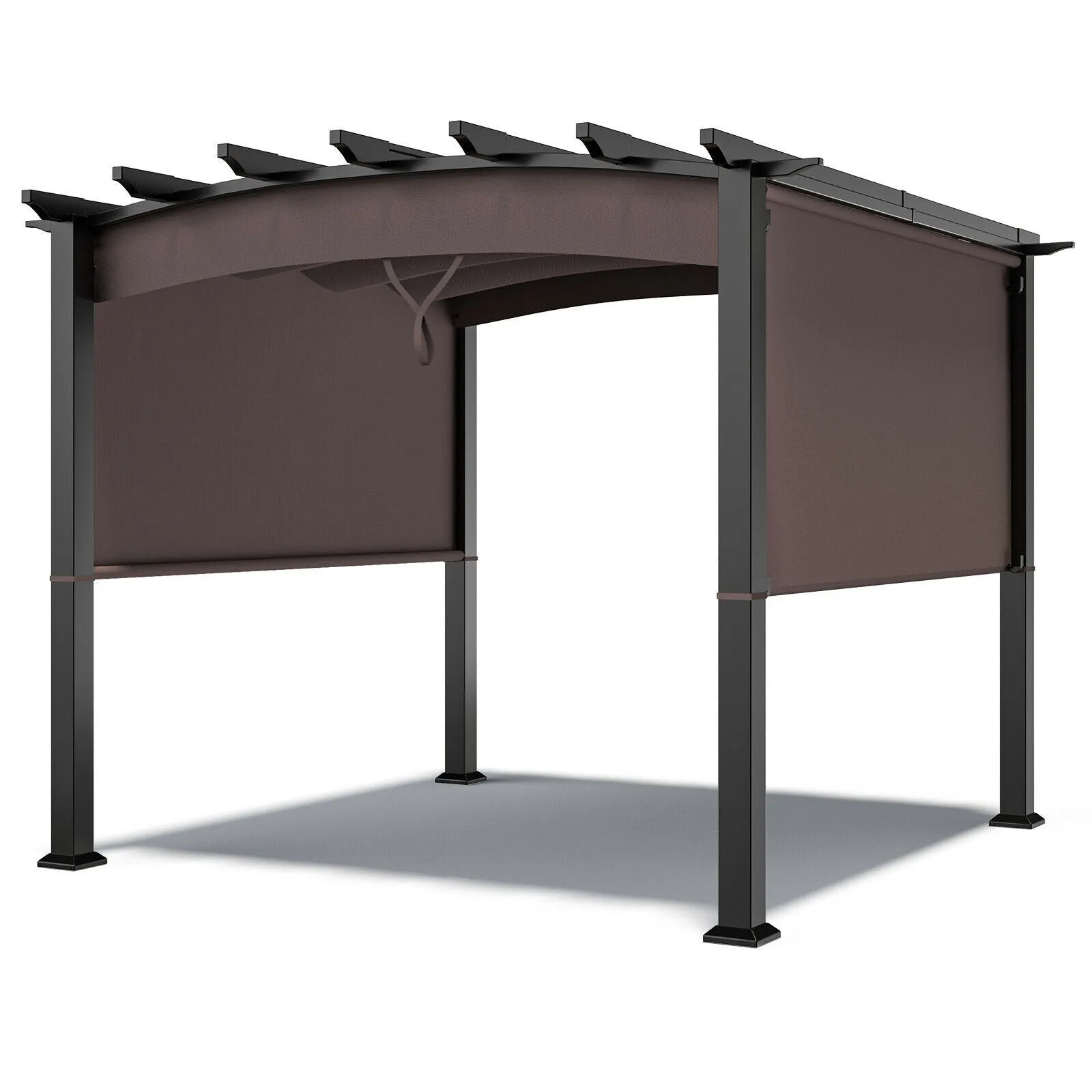 10 x 10ft Patio Pergola Gazebo with Retractable Canopy - Brown