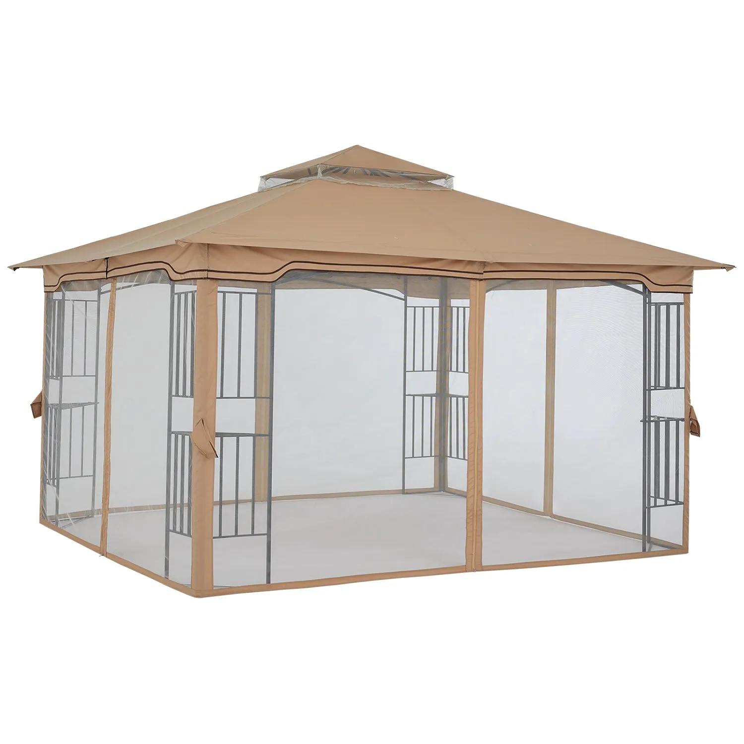 11x11/13x11 Patio Outdoor Gazebo with Netting Screen Walls and Corner Shelf Design