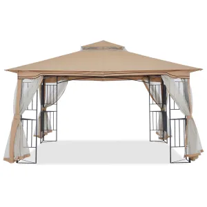 11x11/13x11 Patio Outdoor Gazebo with Netting Screen Walls and Corner Shelf Design