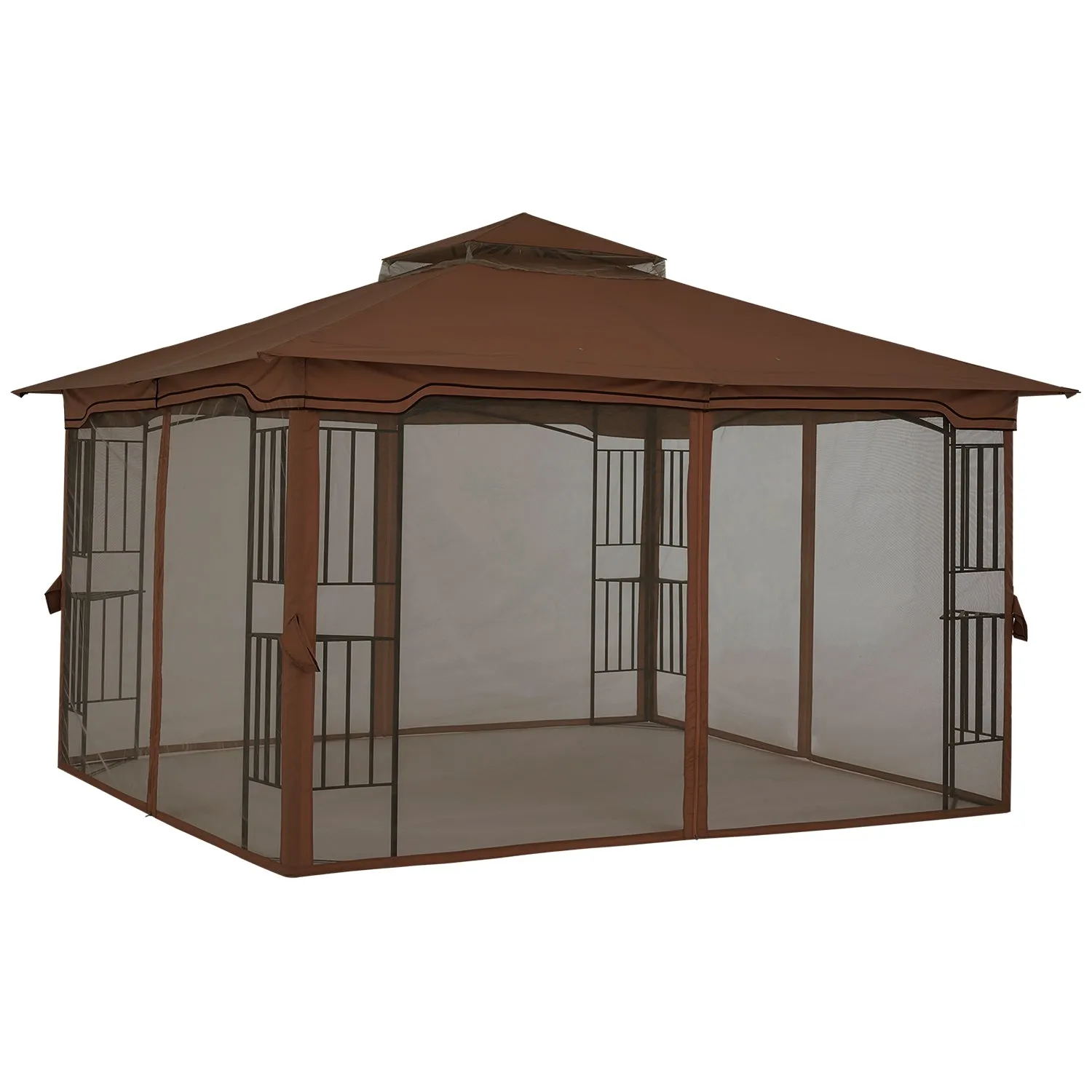 11x11/13x11 Patio Outdoor Gazebo with Netting Screen Walls and Corner Shelf Design