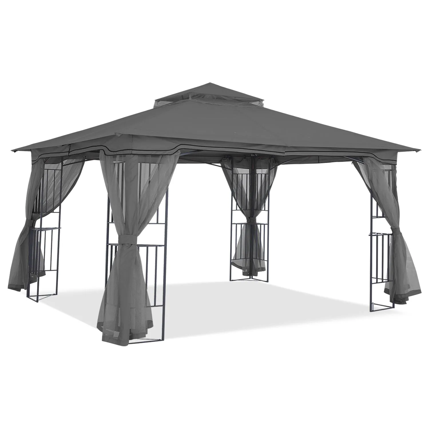 11x11/13x11 Patio Outdoor Gazebo with Netting Screen Walls and Corner Shelf Design