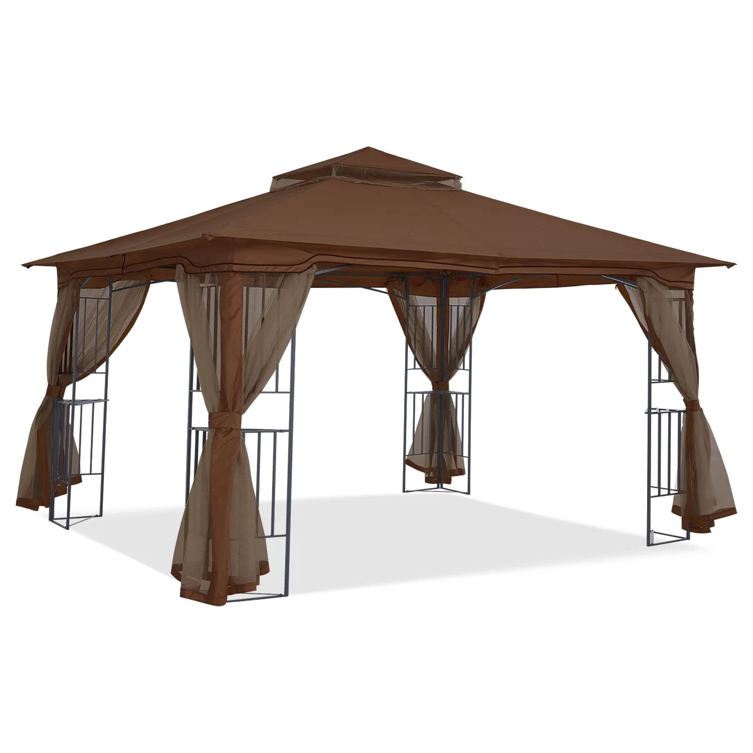 11x11/13x11 Patio Outdoor Gazebo with Netting Screen Walls and Corner Shelf Design