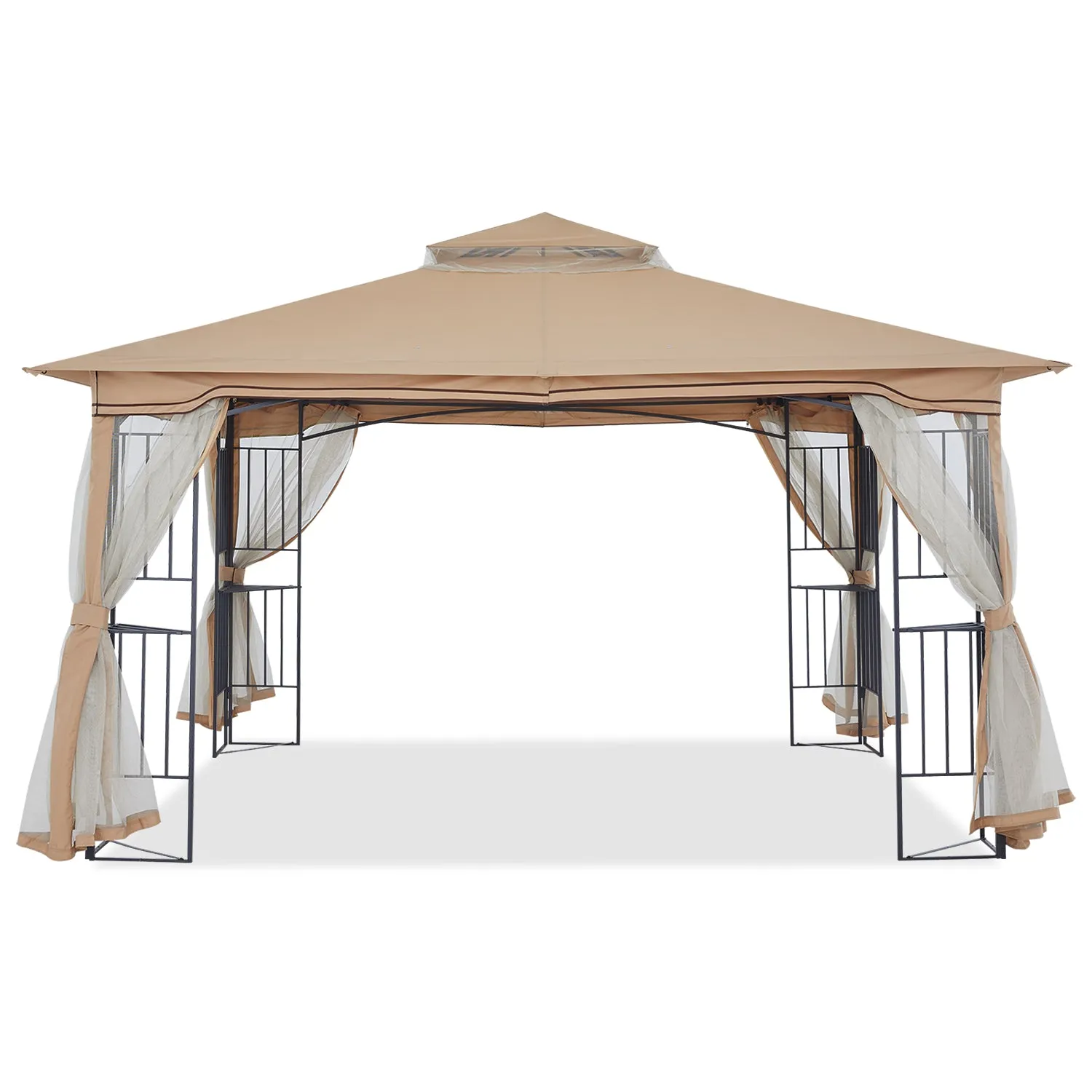 11x11/13x11 Patio Outdoor Gazebo with Netting Screen Walls and Corner Shelf Design