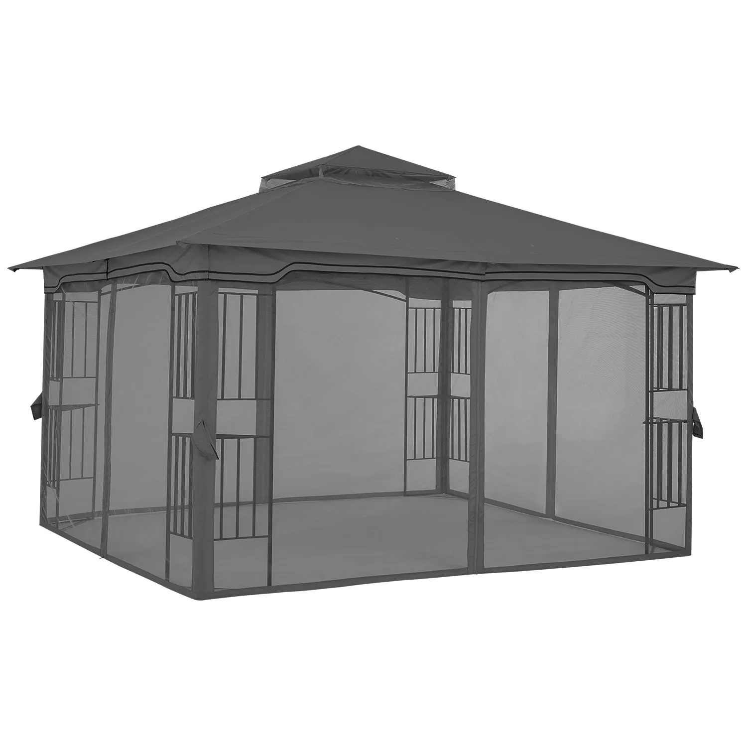 11x11/13x11 Patio Outdoor Gazebo with Netting Screen Walls and Corner Shelf Design