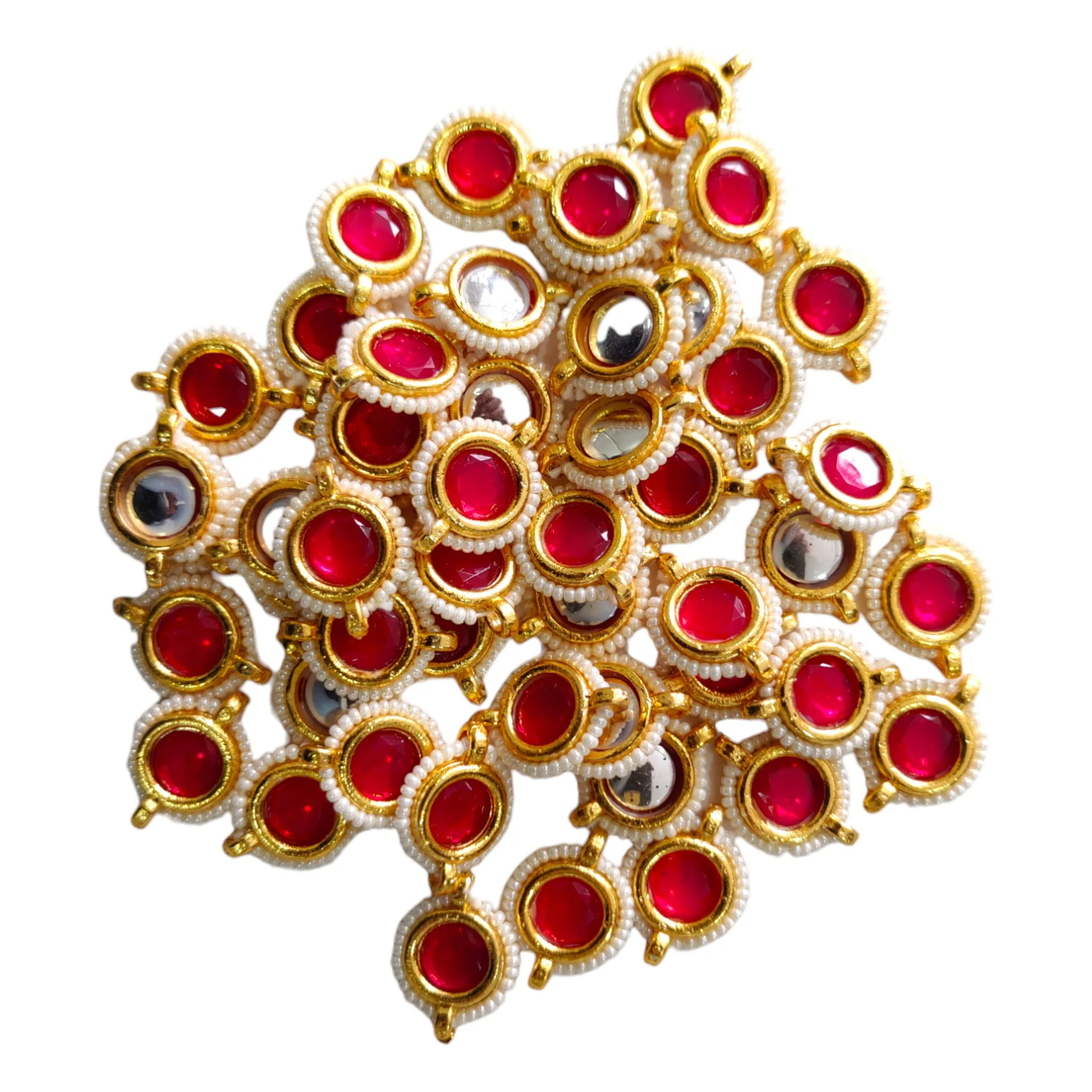 18mm Round Polki Stone Kundan Metal Motif For Craft or Decor - 25 Pcs