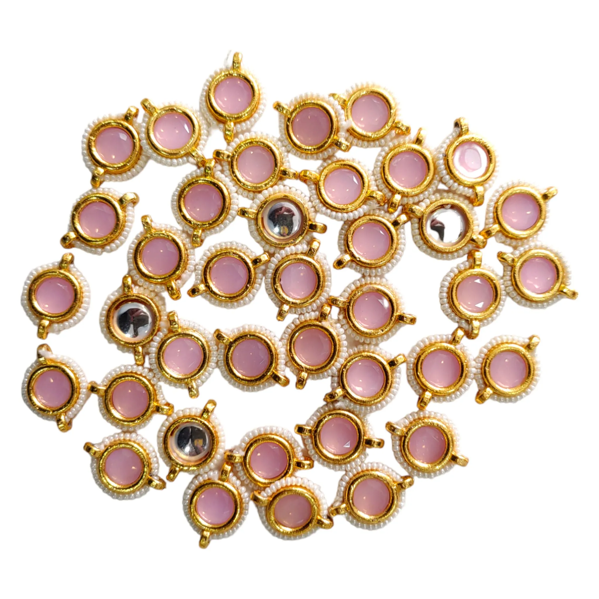 18mm Round Polki Stone Kundan Metal Motif For Craft or Decor - 25 Pcs