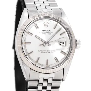 1971 Vintage Rolex Datejust "WIDE BOY" Ref. 1601 14k White Gold Fluted Bezel & Stainless Steel Watch (# 14887)