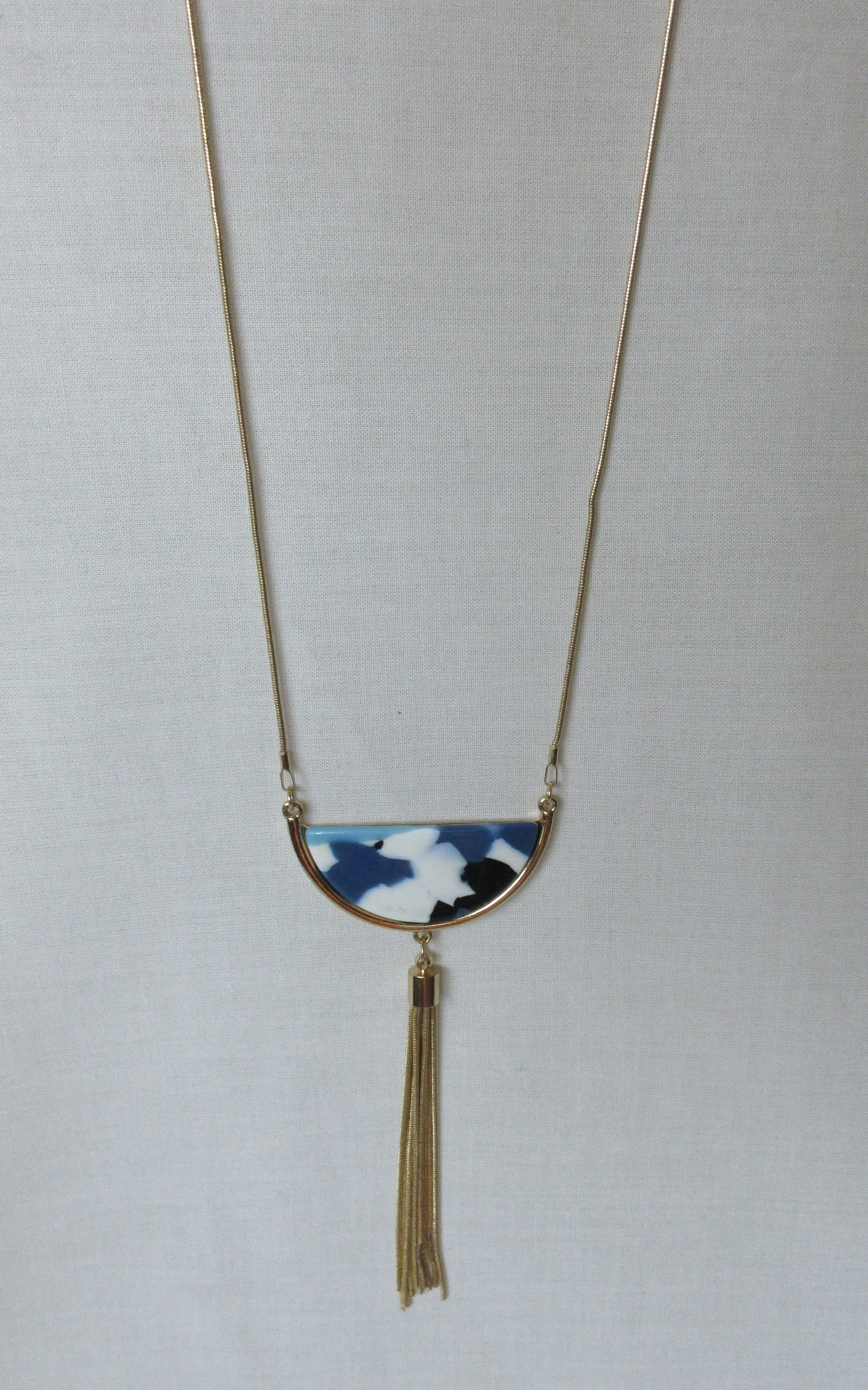 20A09 -Gold Tassled Light Blue Necklace