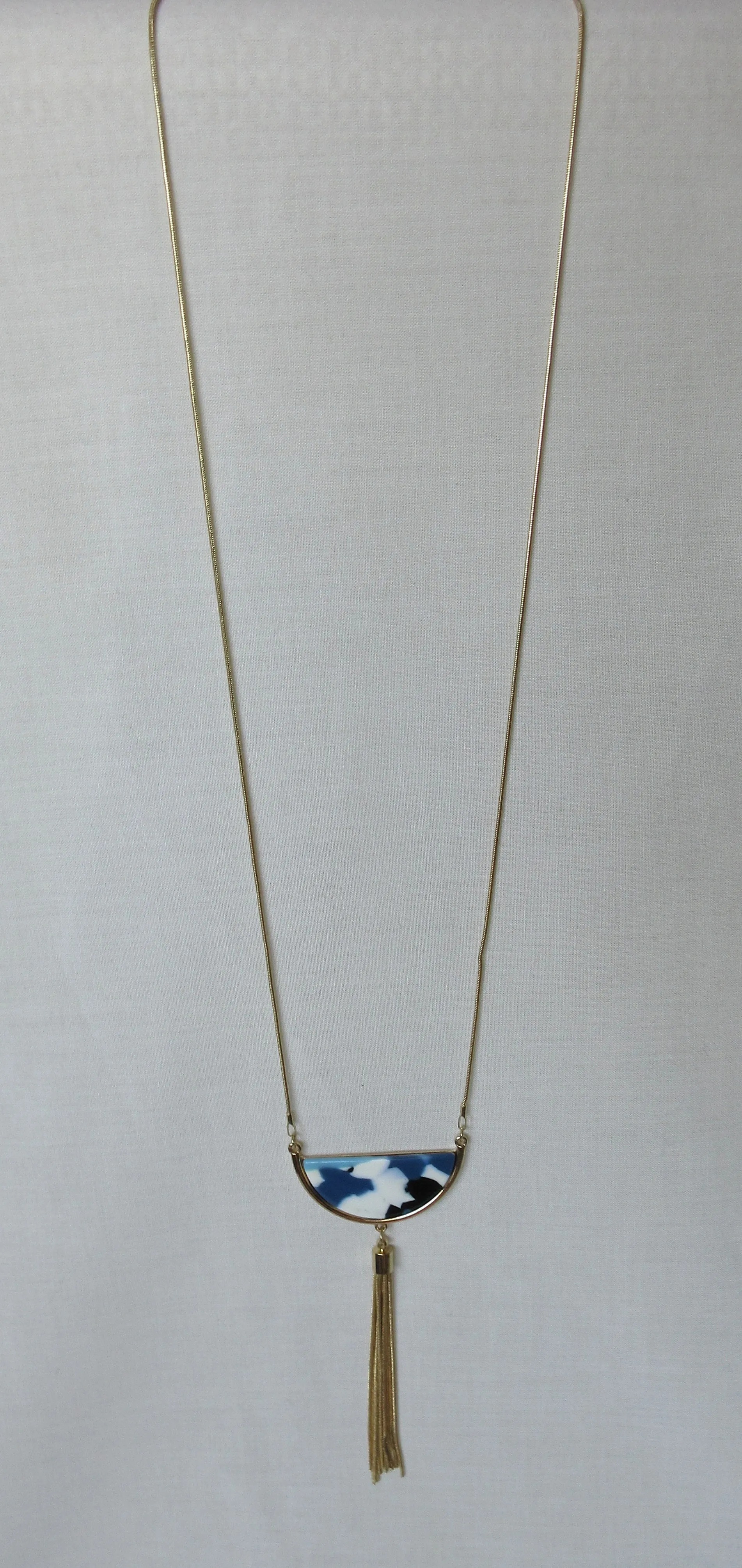 20A09 -Gold Tassled Light Blue Necklace