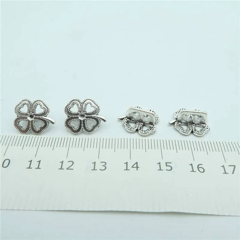 20pcs for 3mm leather flower Clover slider Antique Silver Clover charms jewelry finding supplies D-5-3-17