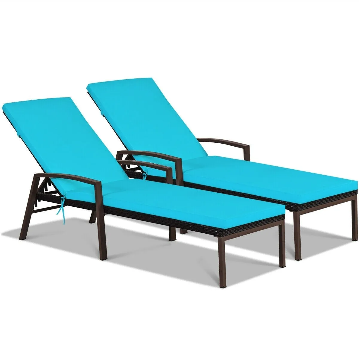 2pc Adjustable Wicker Rattan Patio Chaise Lounge Chair - Turquoise