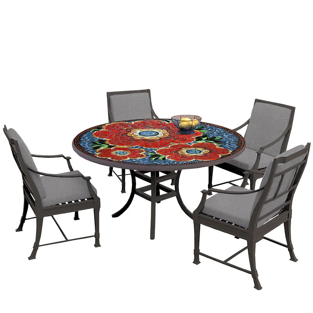 54" Round Mosaic Dining Table w/ Olympia Chairs Set with Pewter Frame