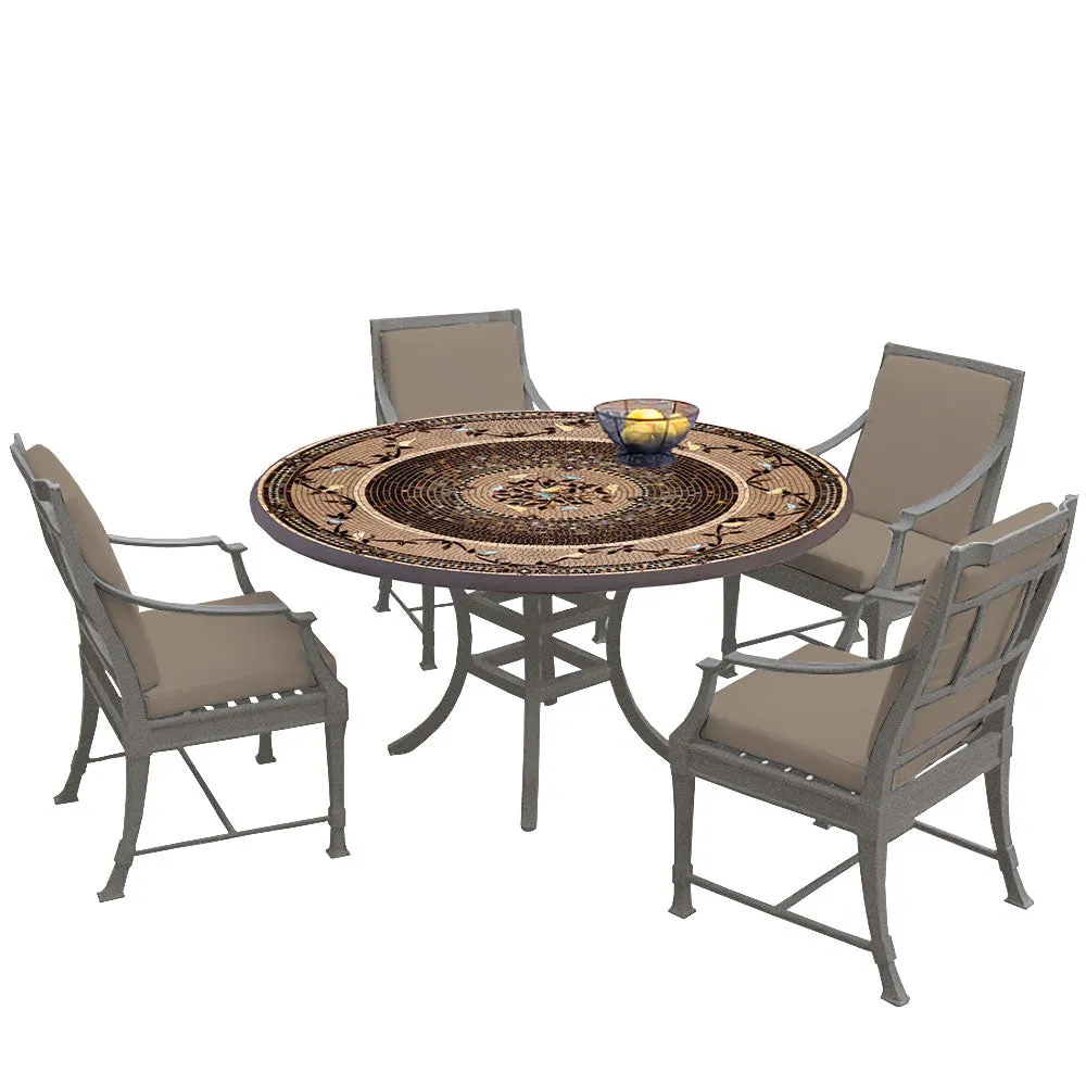 54" Round Mosaic Dining Table w/ Olympia Chairs Set with Pewter Frame