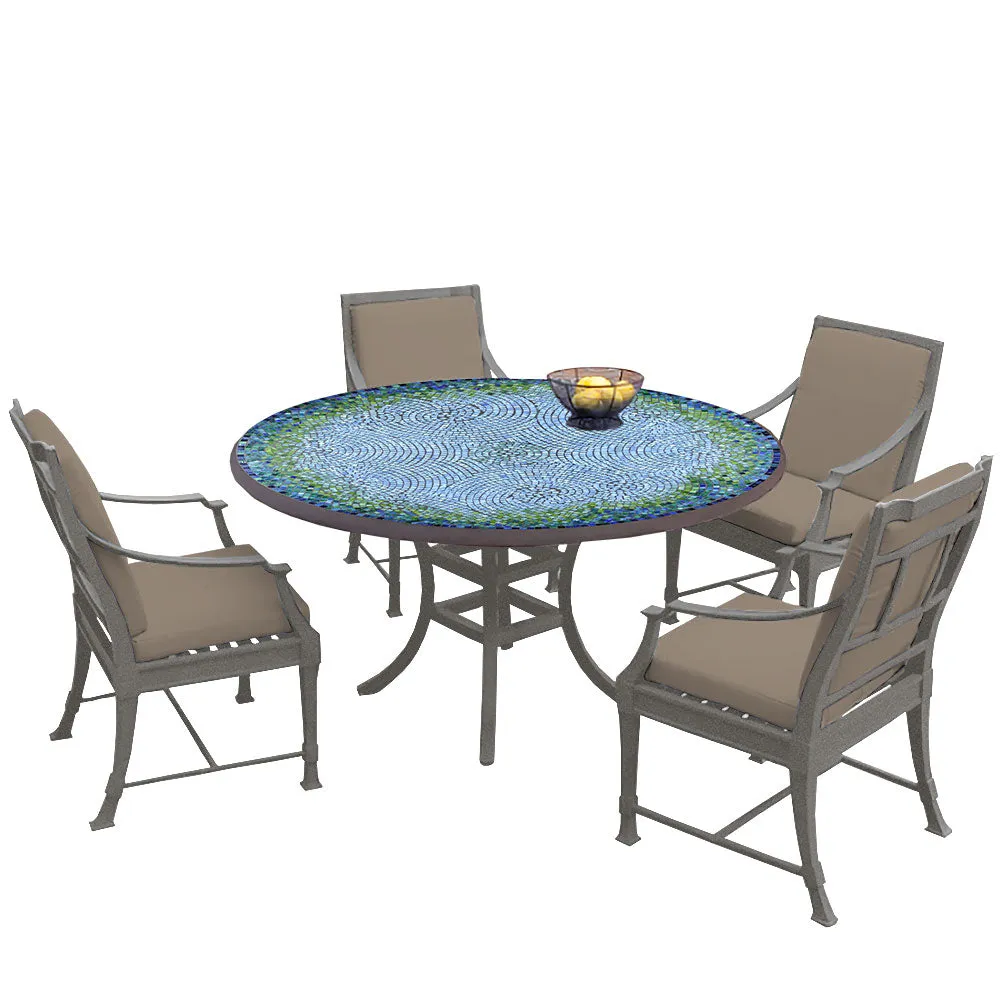 54" Round Mosaic Dining Table w/ Olympia Chairs Set with Pewter Frame