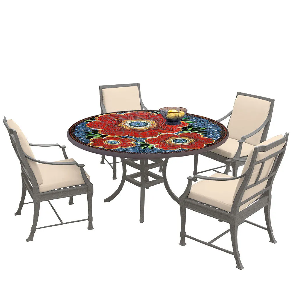 54" Round Mosaic Dining Table w/ Olympia Chairs Set with Pewter Frame