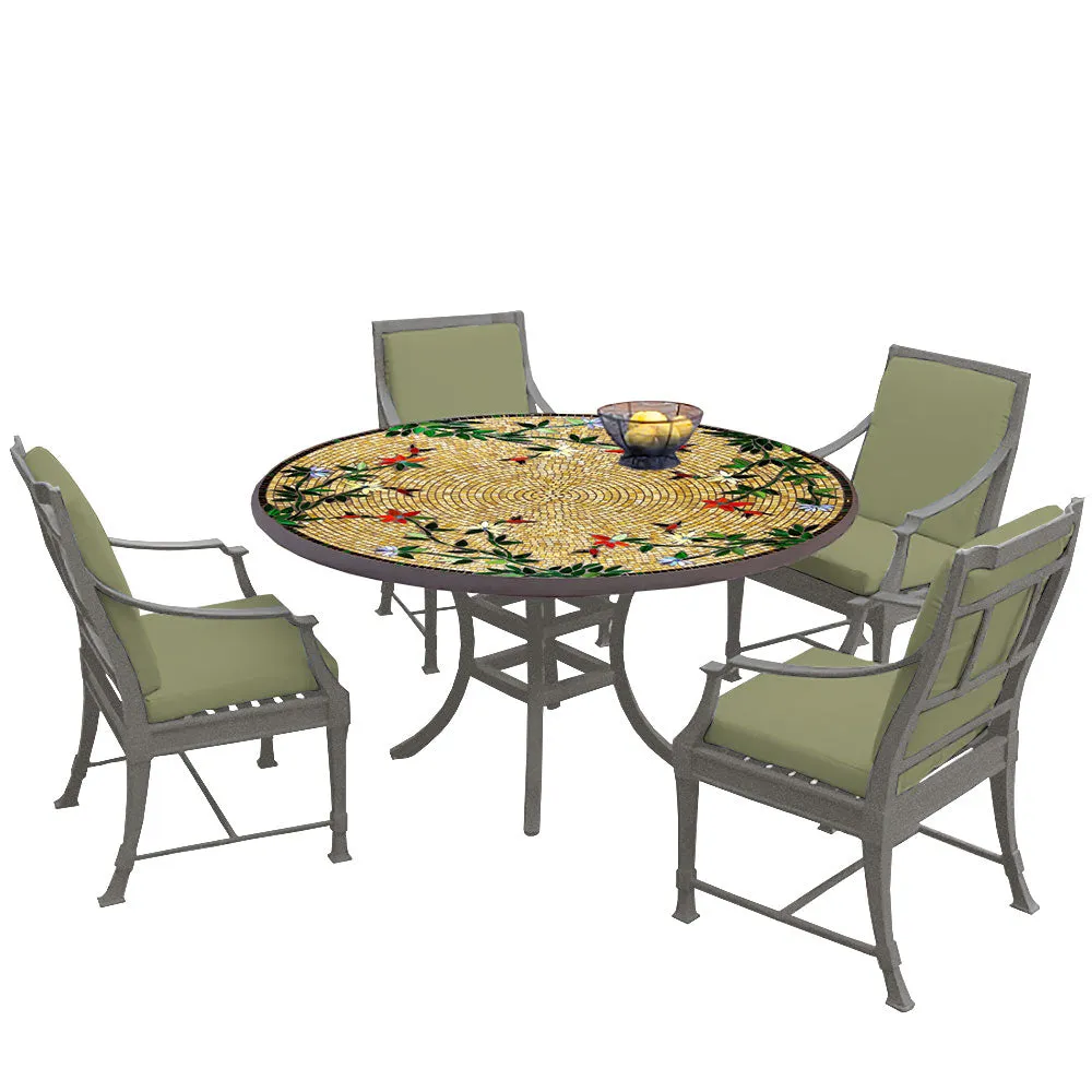 54" Round Mosaic Dining Table w/ Olympia Chairs Set with Pewter Frame