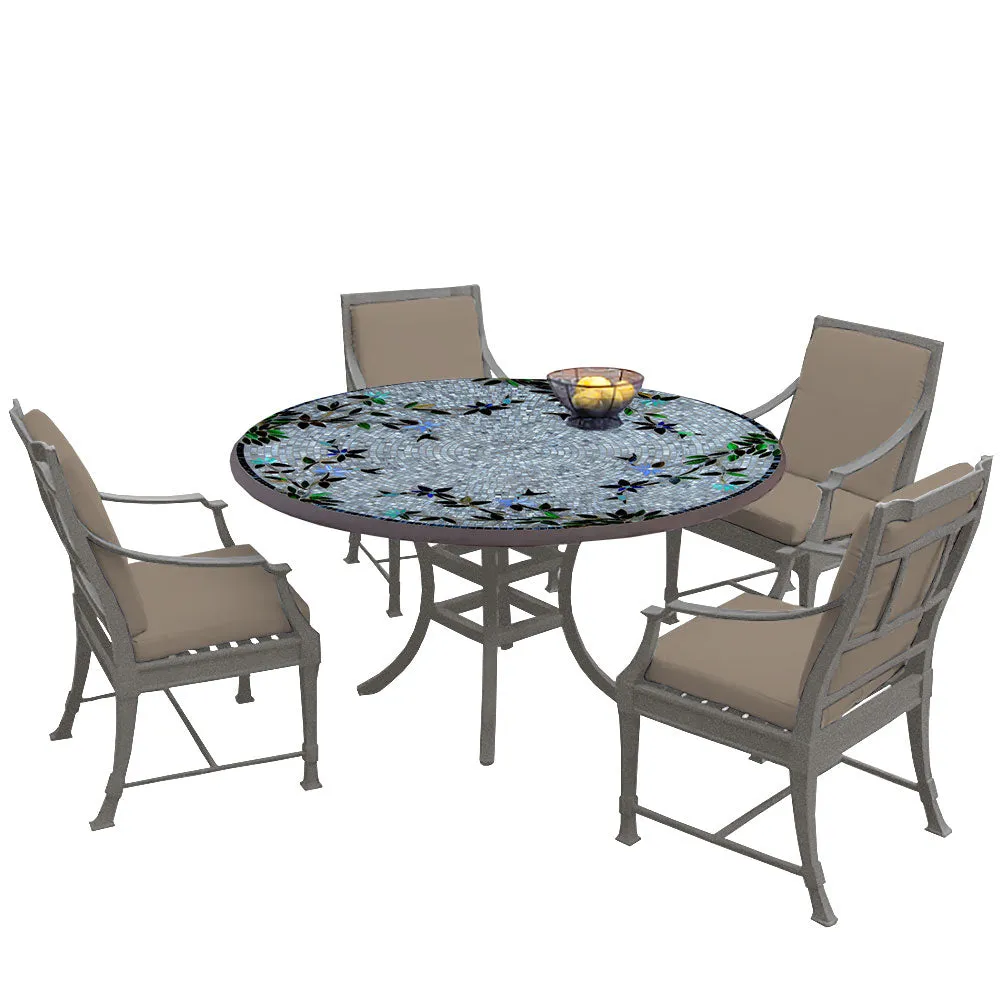 54" Round Mosaic Dining Table w/ Olympia Chairs Set with Pewter Frame