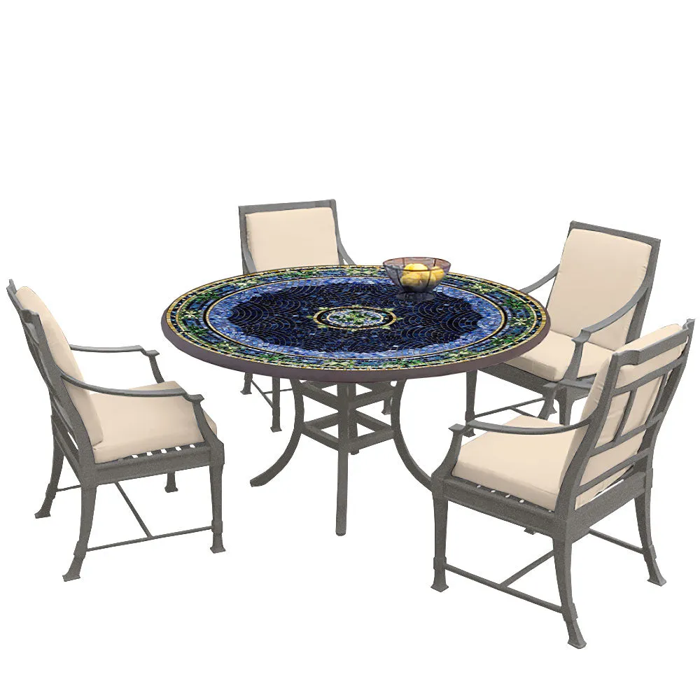 54" Round Mosaic Dining Table w/ Olympia Chairs Set with Pewter Frame