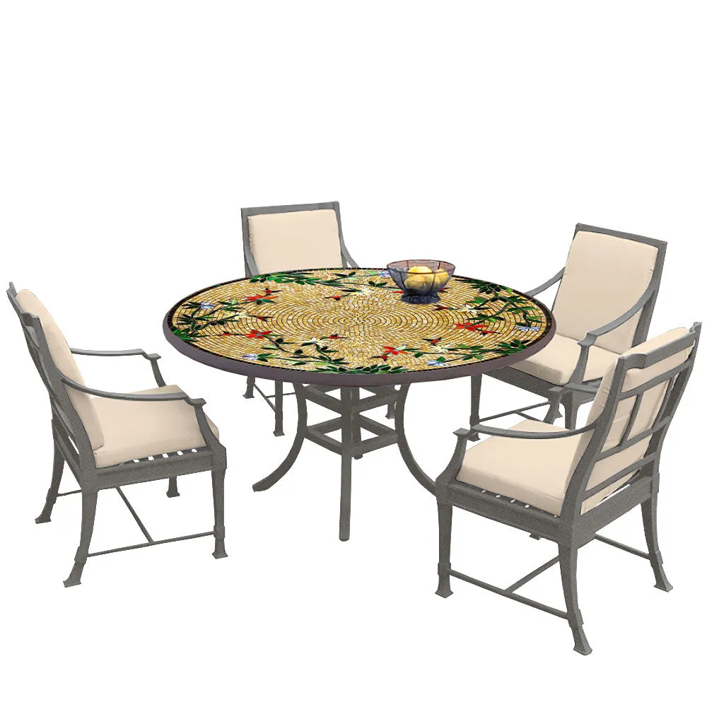 54" Round Mosaic Dining Table w/ Olympia Chairs Set with Pewter Frame