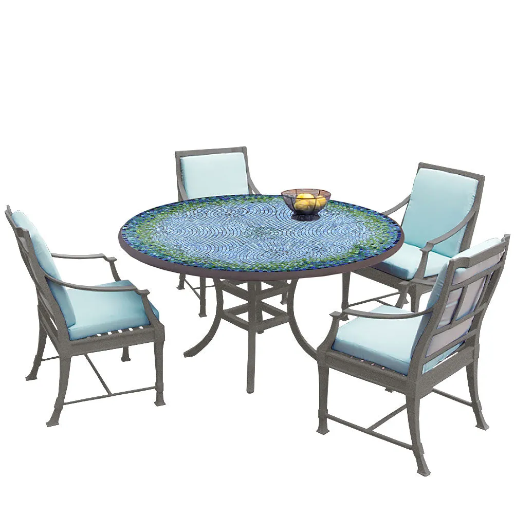 54" Round Mosaic Dining Table w/ Olympia Chairs Set with Pewter Frame