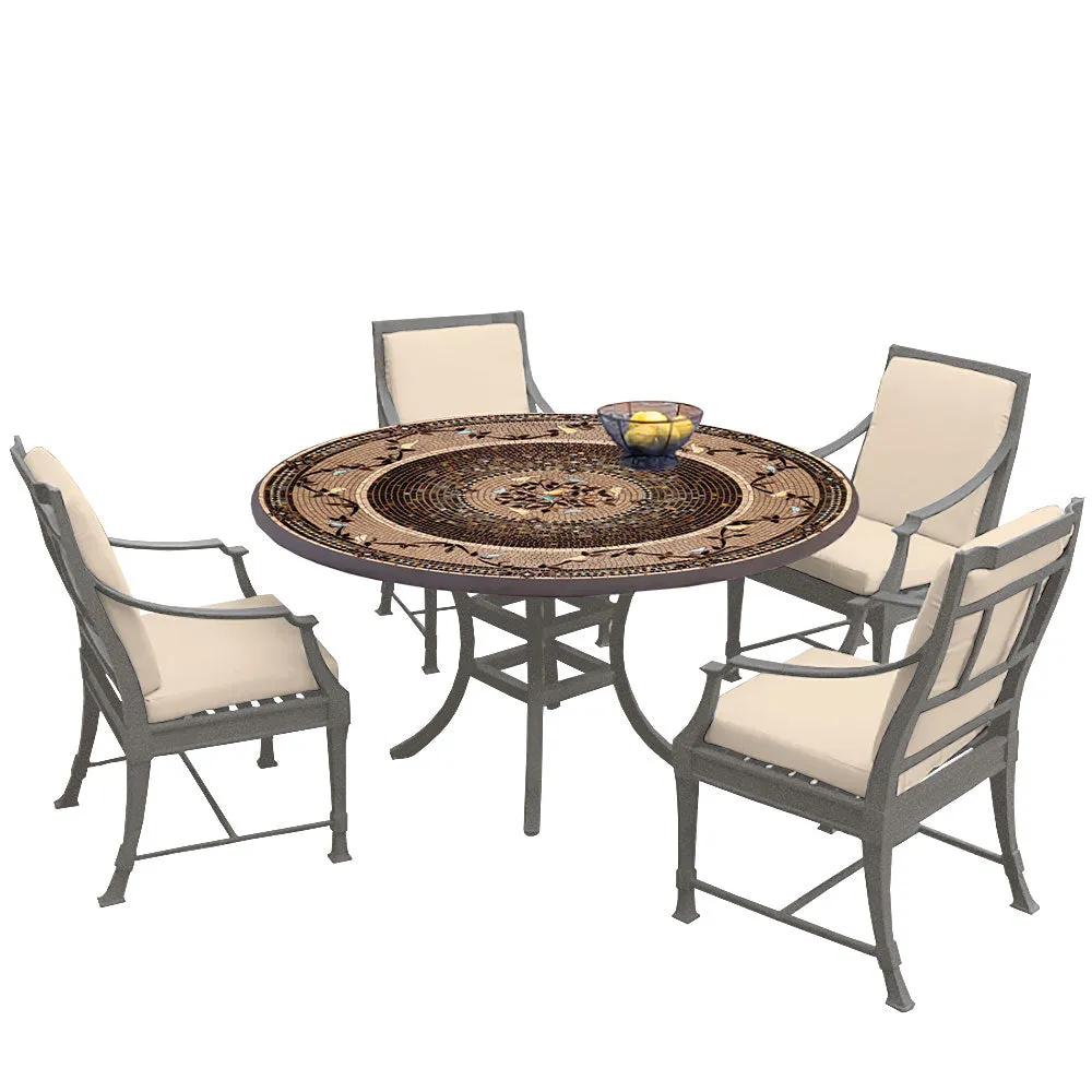 54" Round Mosaic Dining Table w/ Olympia Chairs Set with Pewter Frame