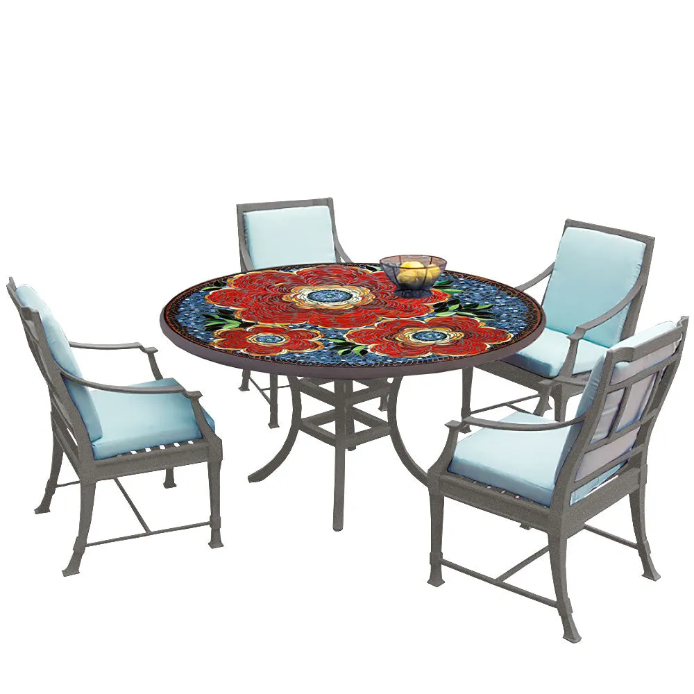 54" Round Mosaic Dining Table w/ Olympia Chairs Set with Pewter Frame