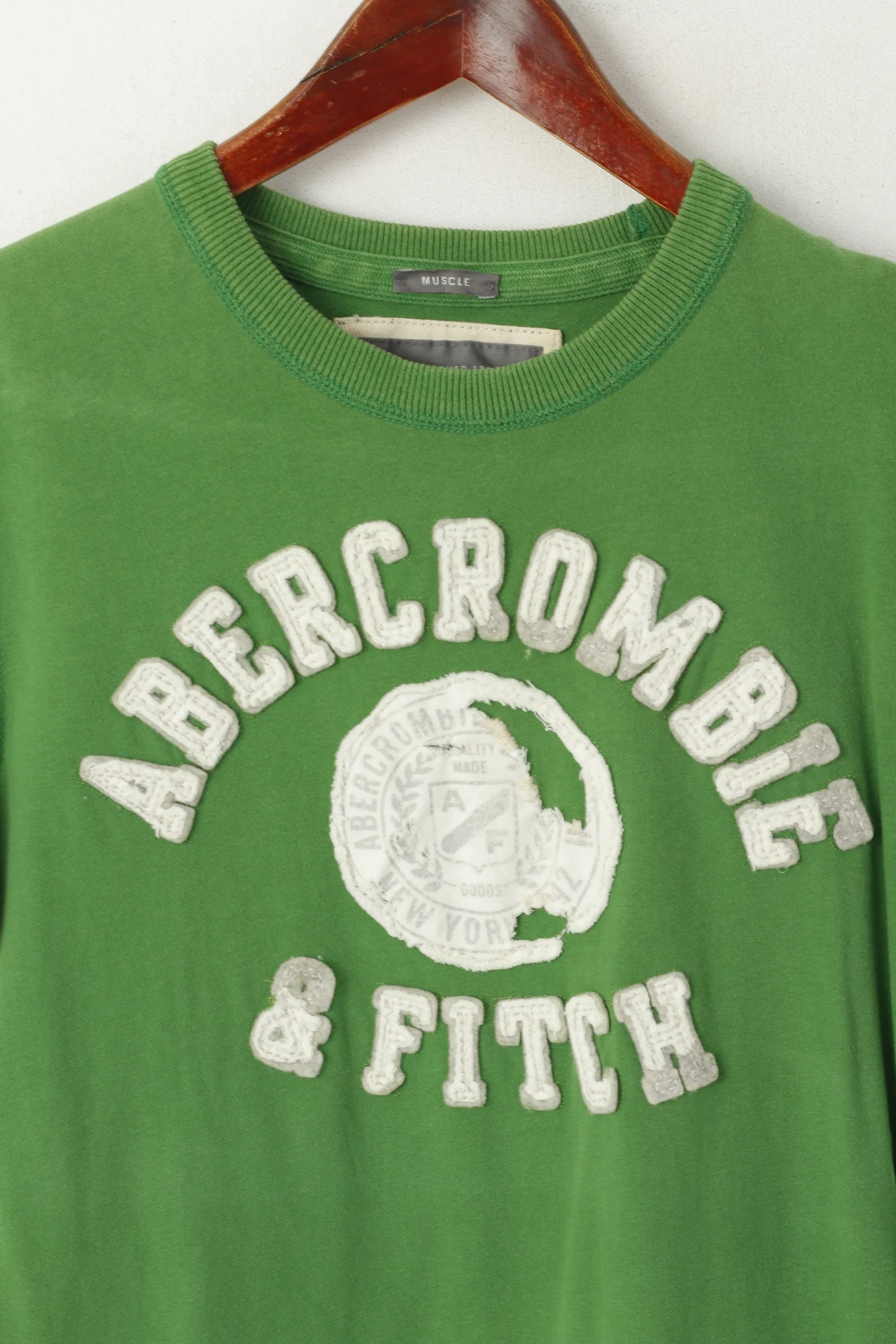 Abercrombie & Fitch Men S Shirt Green Cotton Graphic Embroidered Muscle Top