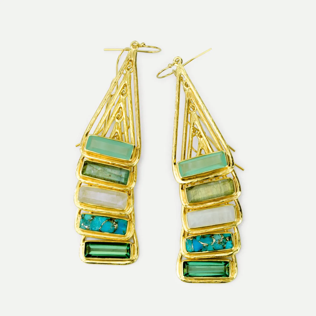 Adira Series: Aqua Chalcedony Triangle Bar Dangle Earrings