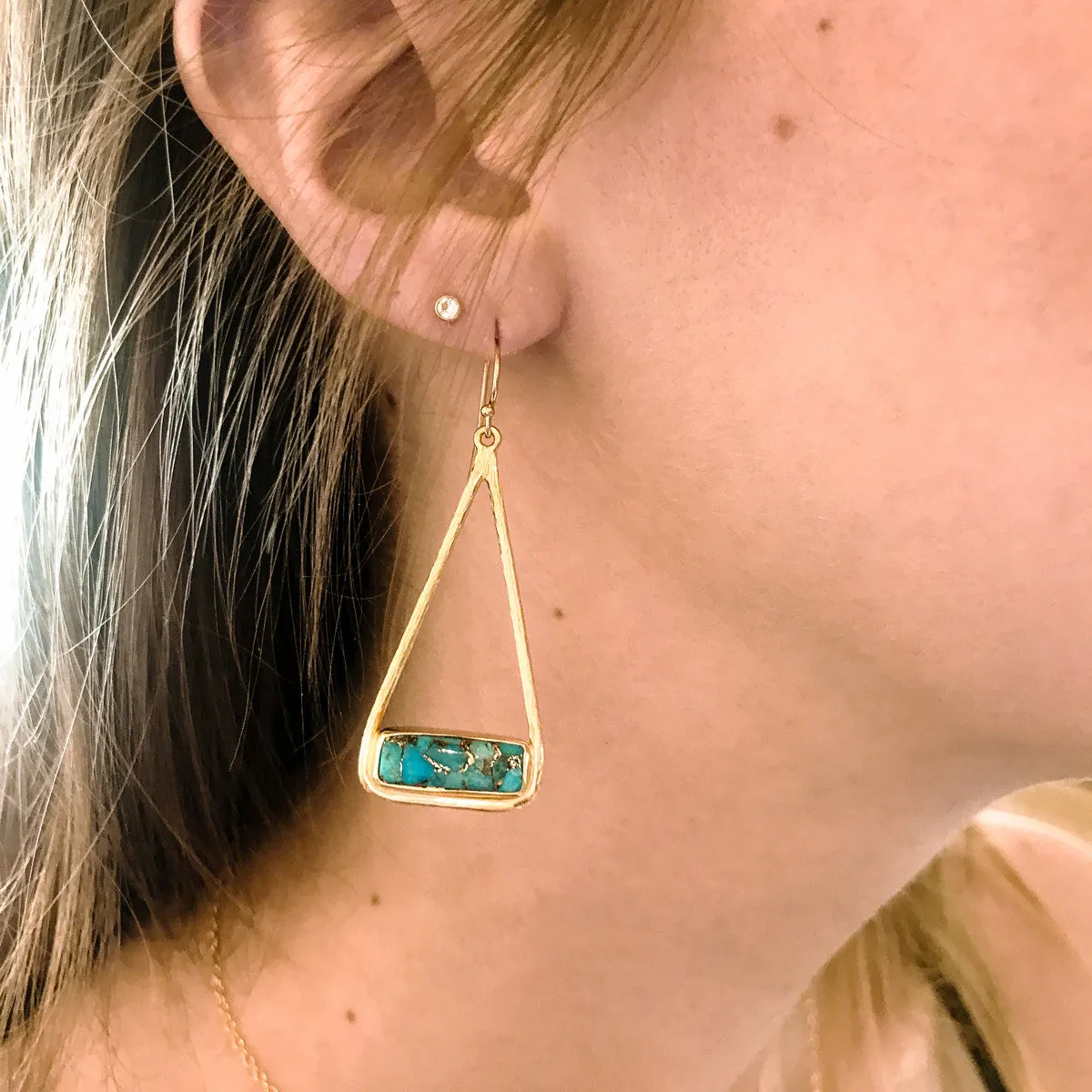 Adira Series: Aqua Chalcedony Triangle Bar Dangle Earrings