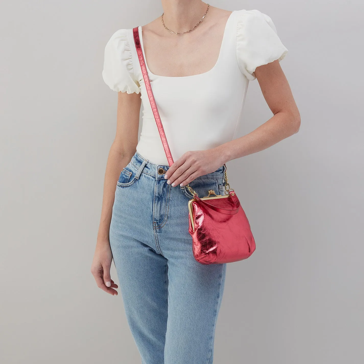 Alba Crossbody in Metallic Leather - Strawberry Fields