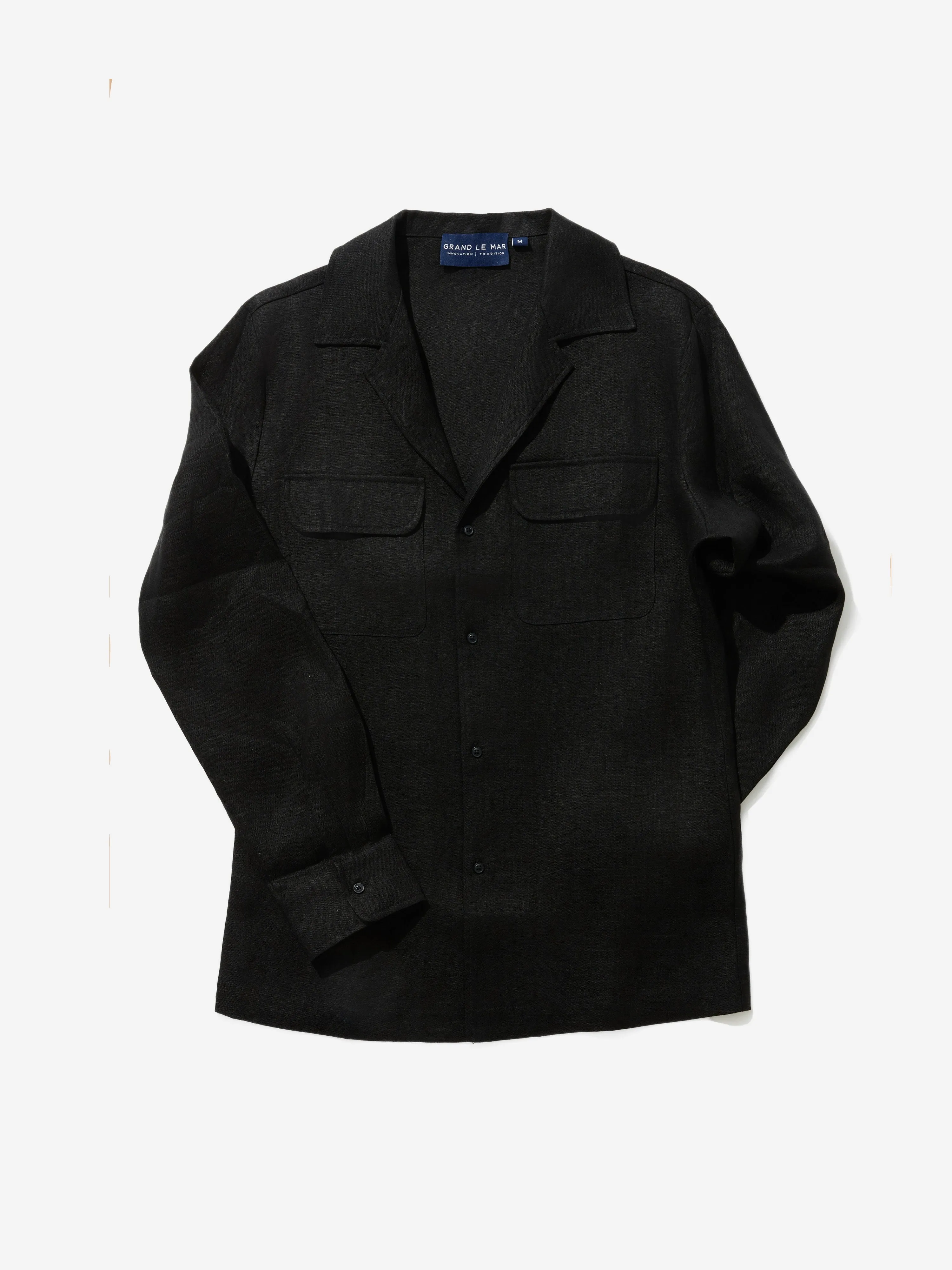 Black Linen Camp Shirt