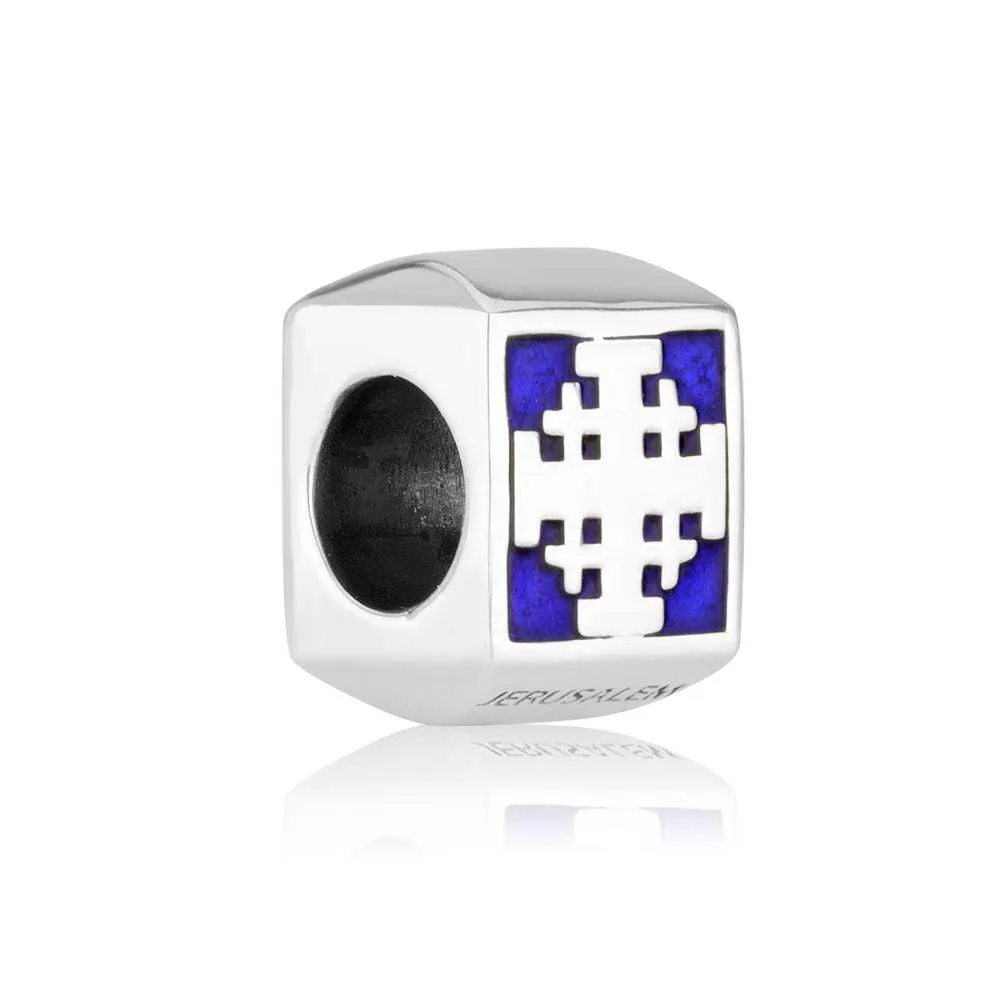 Charm - Jerusalem Cross Sterling Silver and Polished Blue Enamel