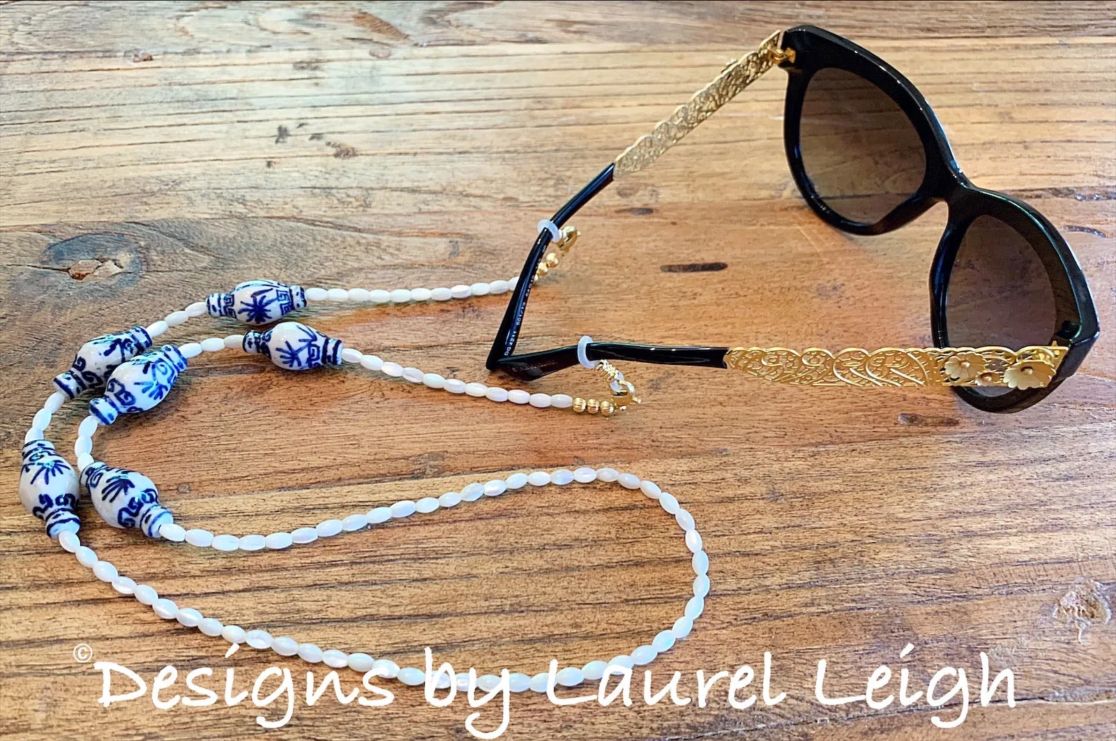 Chinoiserie Ginger Jar & Pearl Eyeglass / Sunglass / Mask Holder / Lanyard Chain / Necklace - 3 Styles