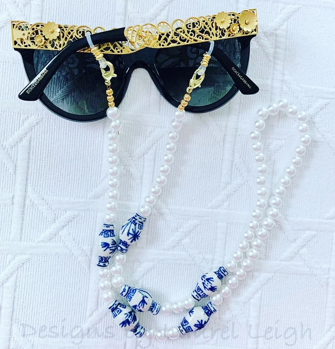 Chinoiserie Ginger Jar & Pearl Eyeglass / Sunglass / Mask Holder / Lanyard Chain / Necklace - 3 Styles