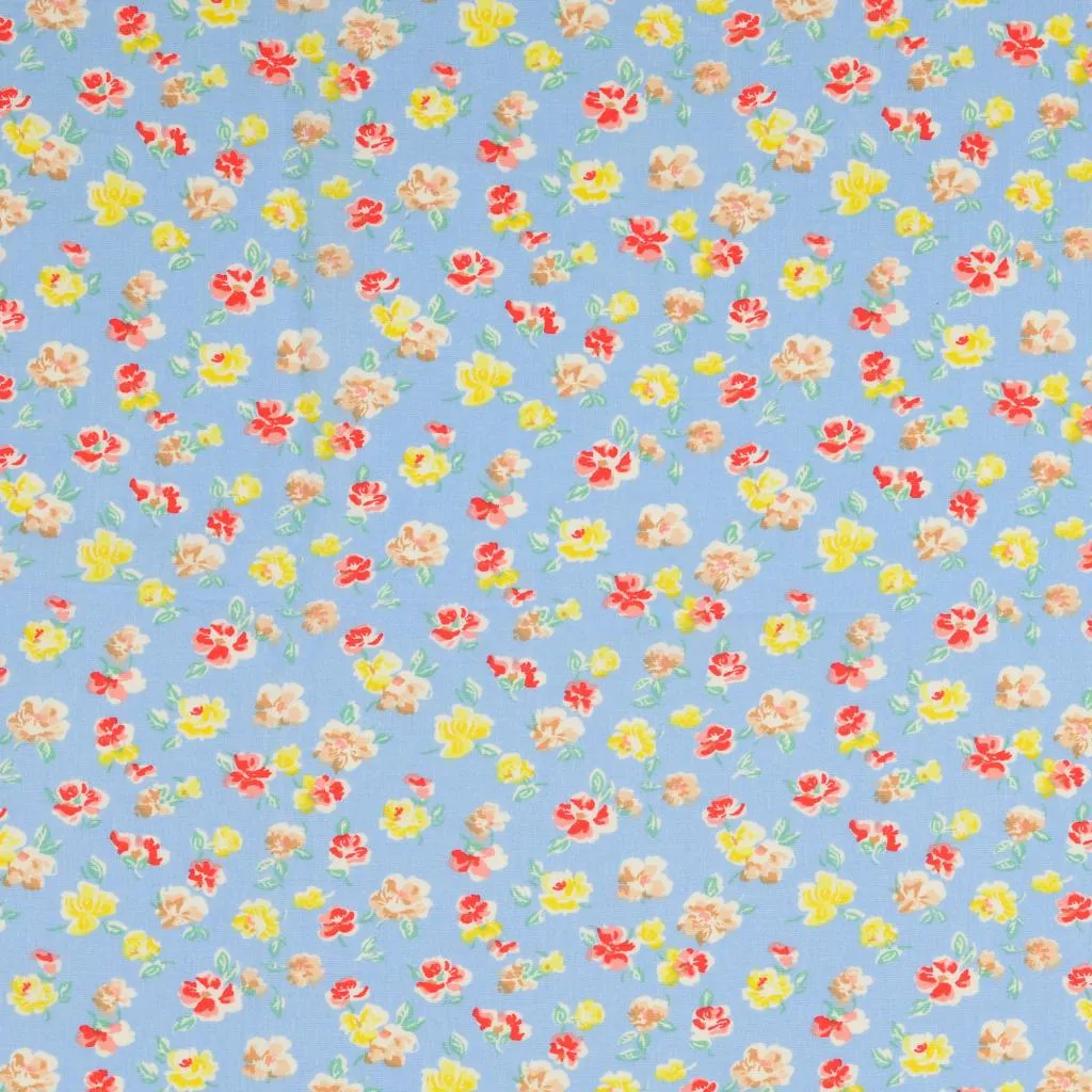 Cottage Flowers Light Blue Viscose Poplin Fabric