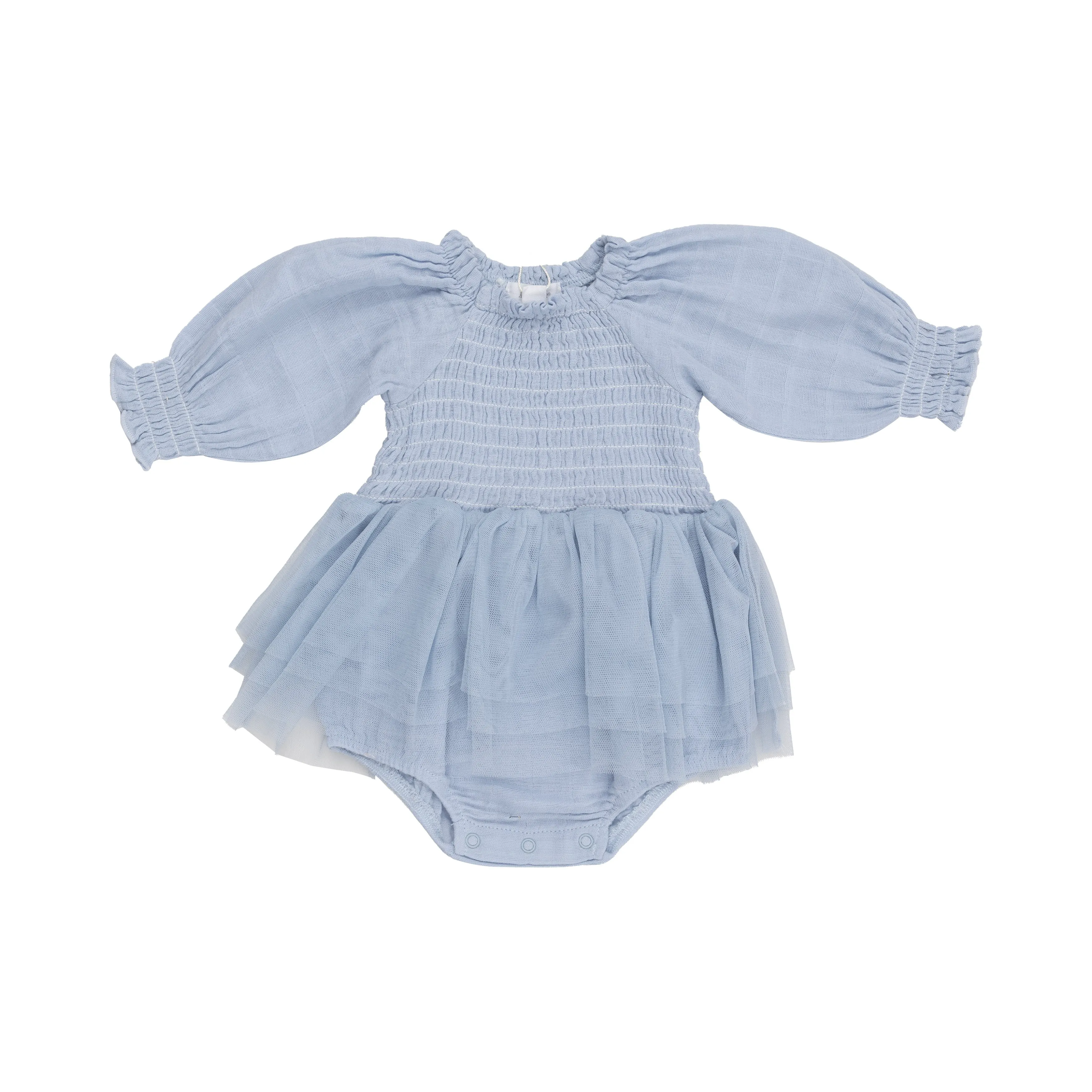 Dusty Blue Long Sleeve Smocked Tutu Bubble