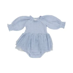 Dusty Blue Long Sleeve Smocked Tutu Bubble