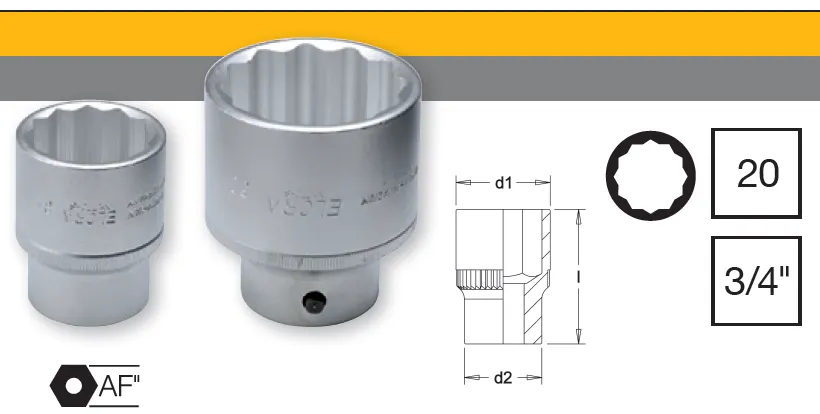 Elora Bi-Hex Socket Chrome Plated 3/4" Square Drive 1.5/8" AF