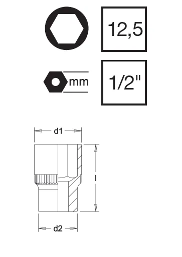 Elora Hex Socket Chrome Plated 1/2" Square Drive 25mm