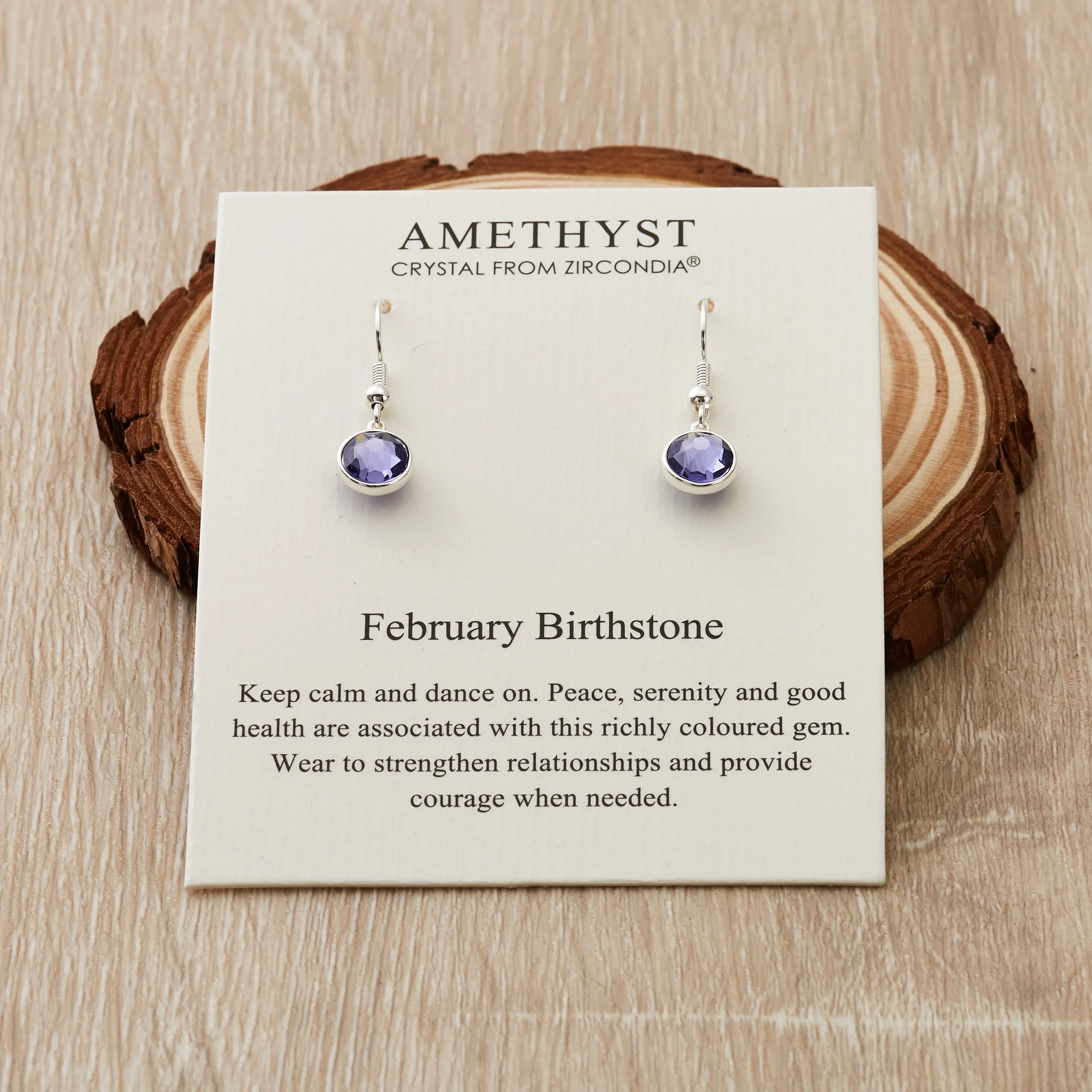 February Birthstone Drop Earrings Created with Amethyst Zircondia® Crystals