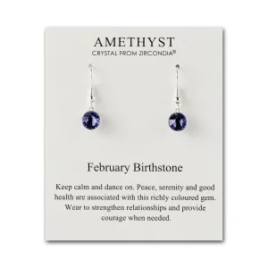 February Birthstone Drop Earrings Created with Amethyst Zircondia® Crystals