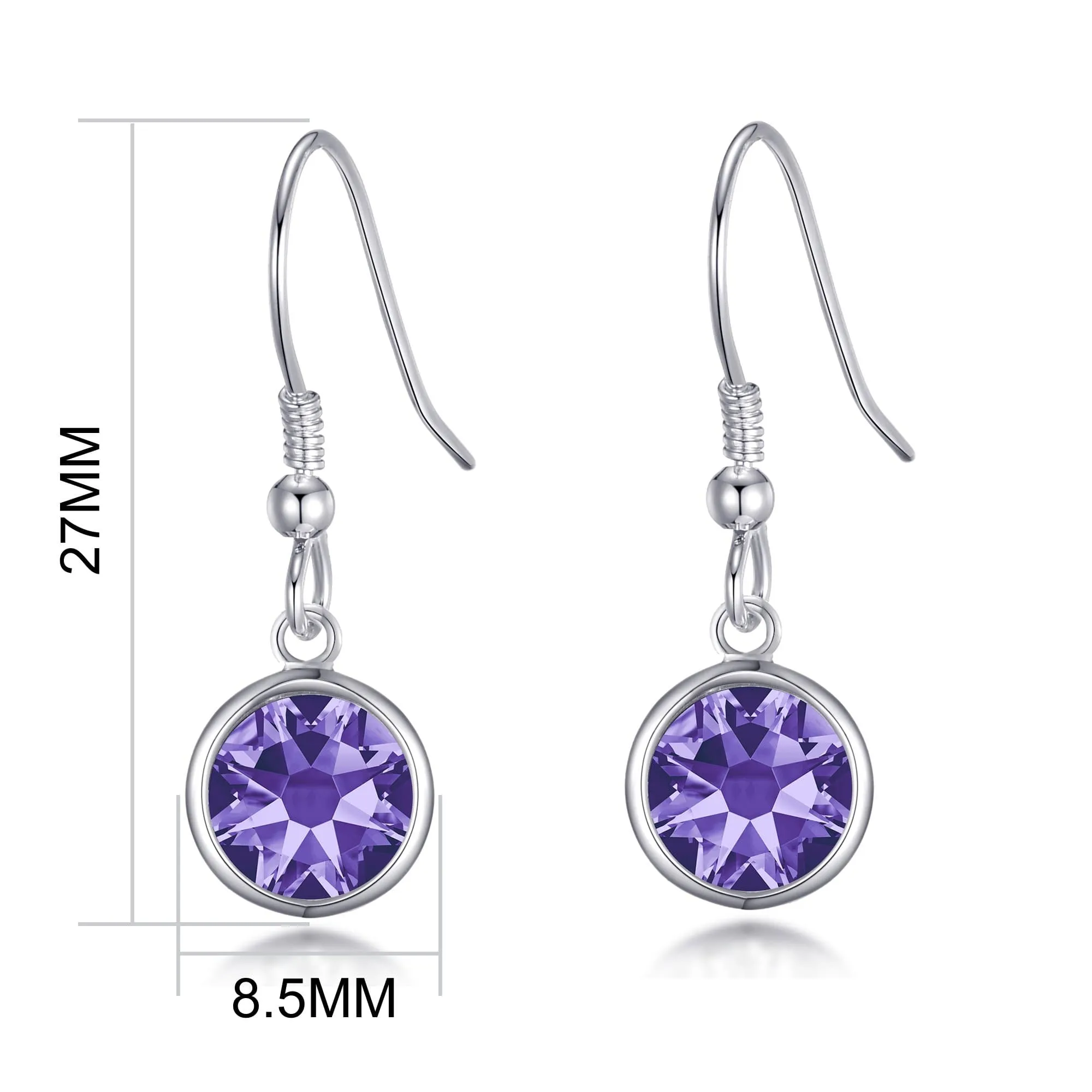 February Birthstone Drop Earrings Created with Amethyst Zircondia® Crystals