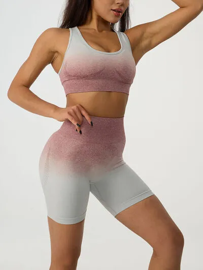 Gradient Scoop Neck Tank and High Waist Shorts Active Set