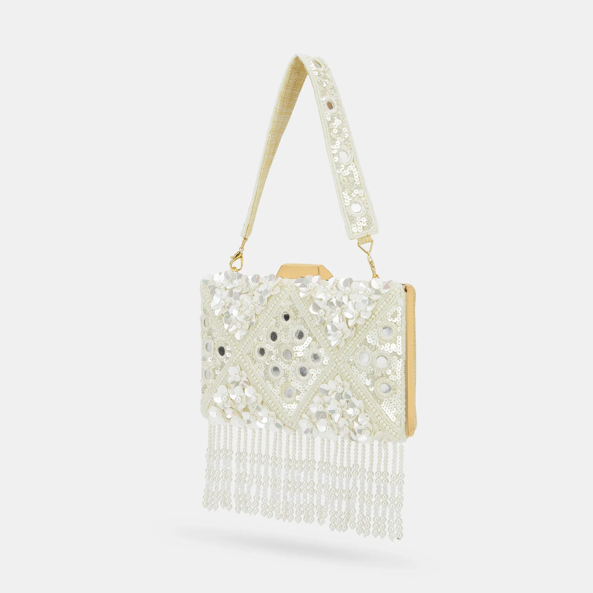 Lavie Luxe Flower White Medium Women's Clutch