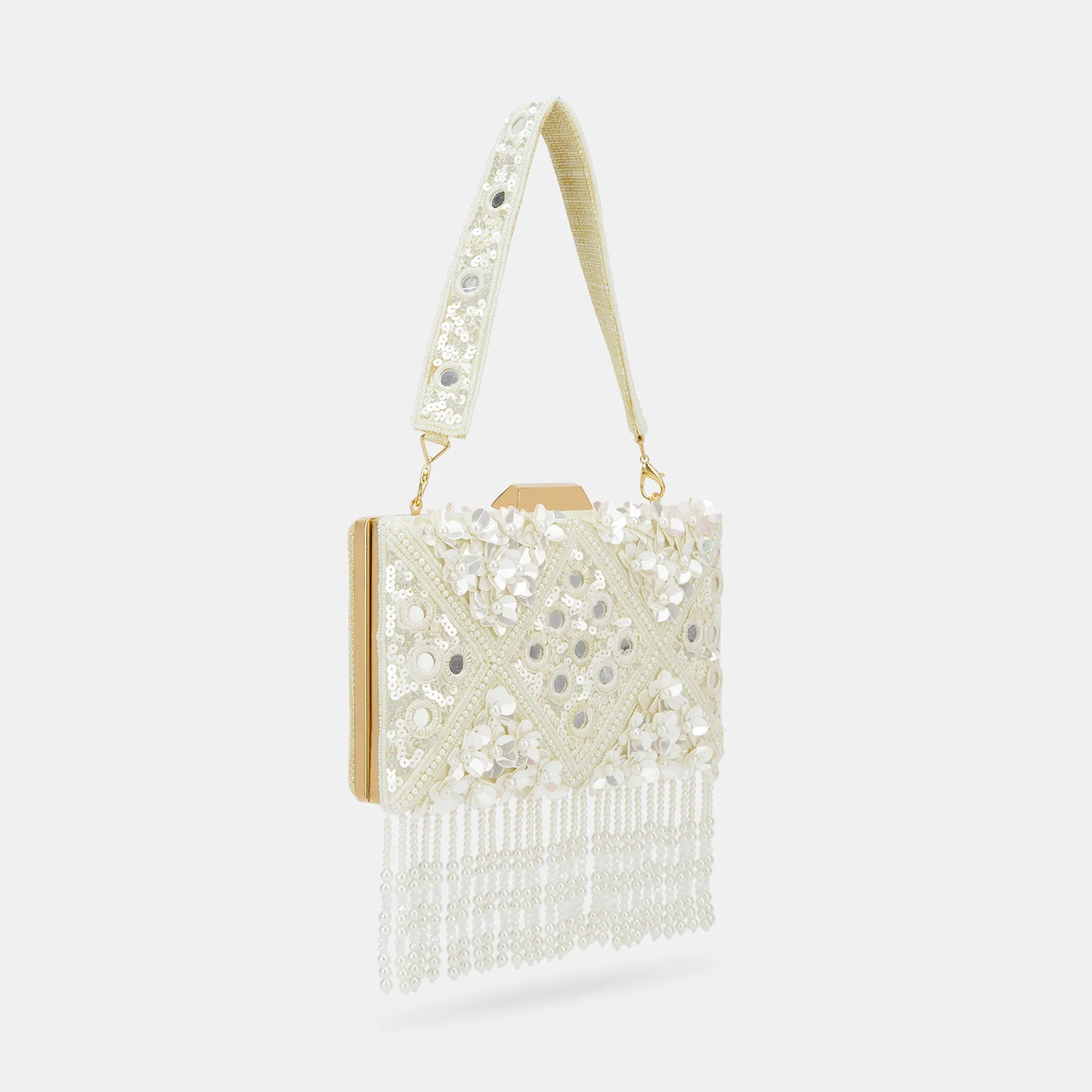 Lavie Luxe Flower White Medium Women's Clutch