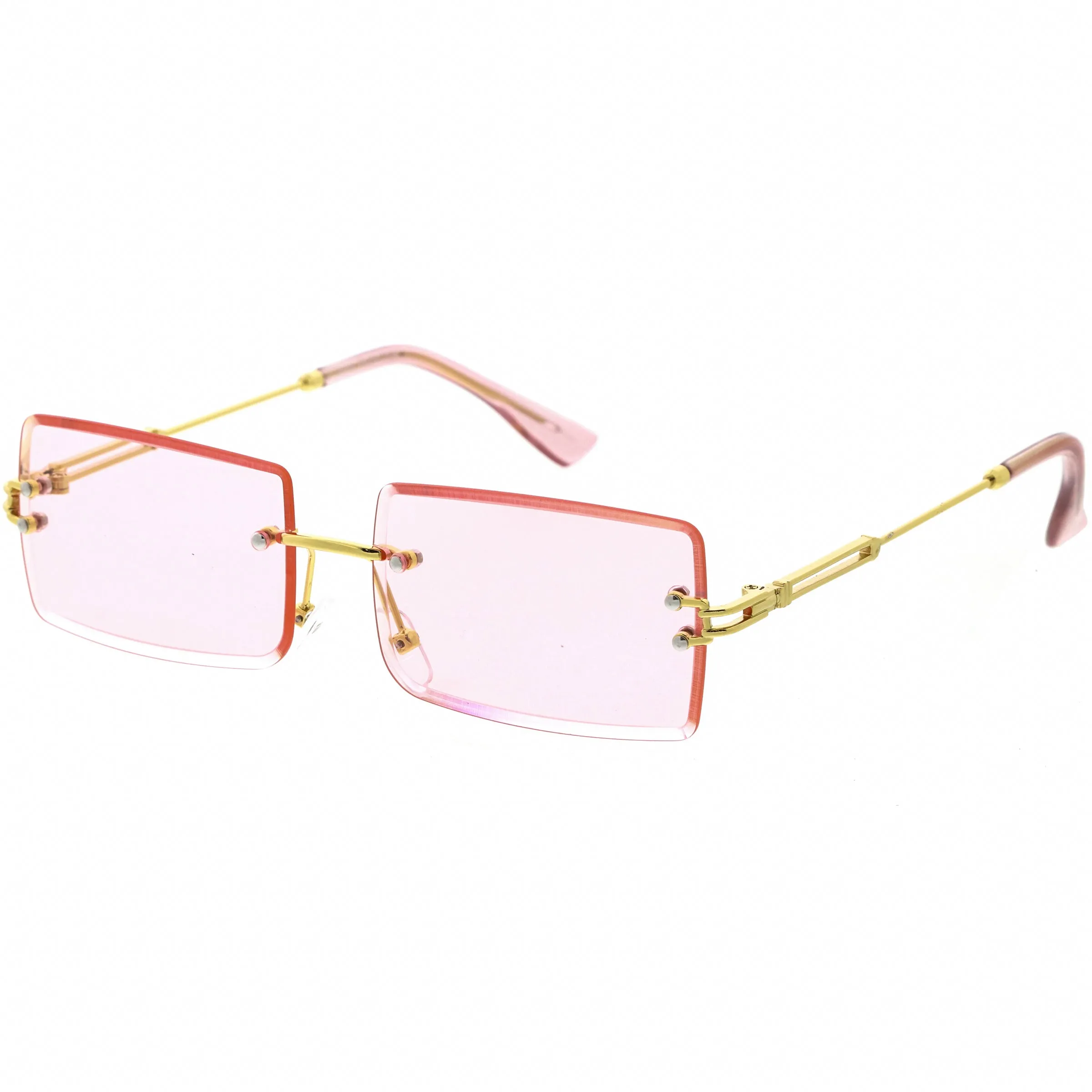 Luxe Color Tinted Bevelled Lens Metal Rectangle Sunglasses D224