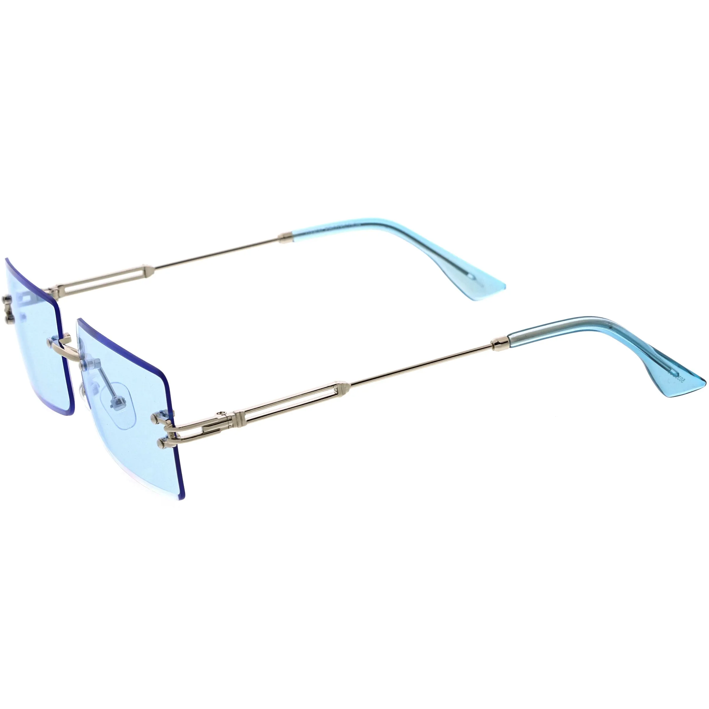 Luxe Color Tinted Bevelled Lens Metal Rectangle Sunglasses D224