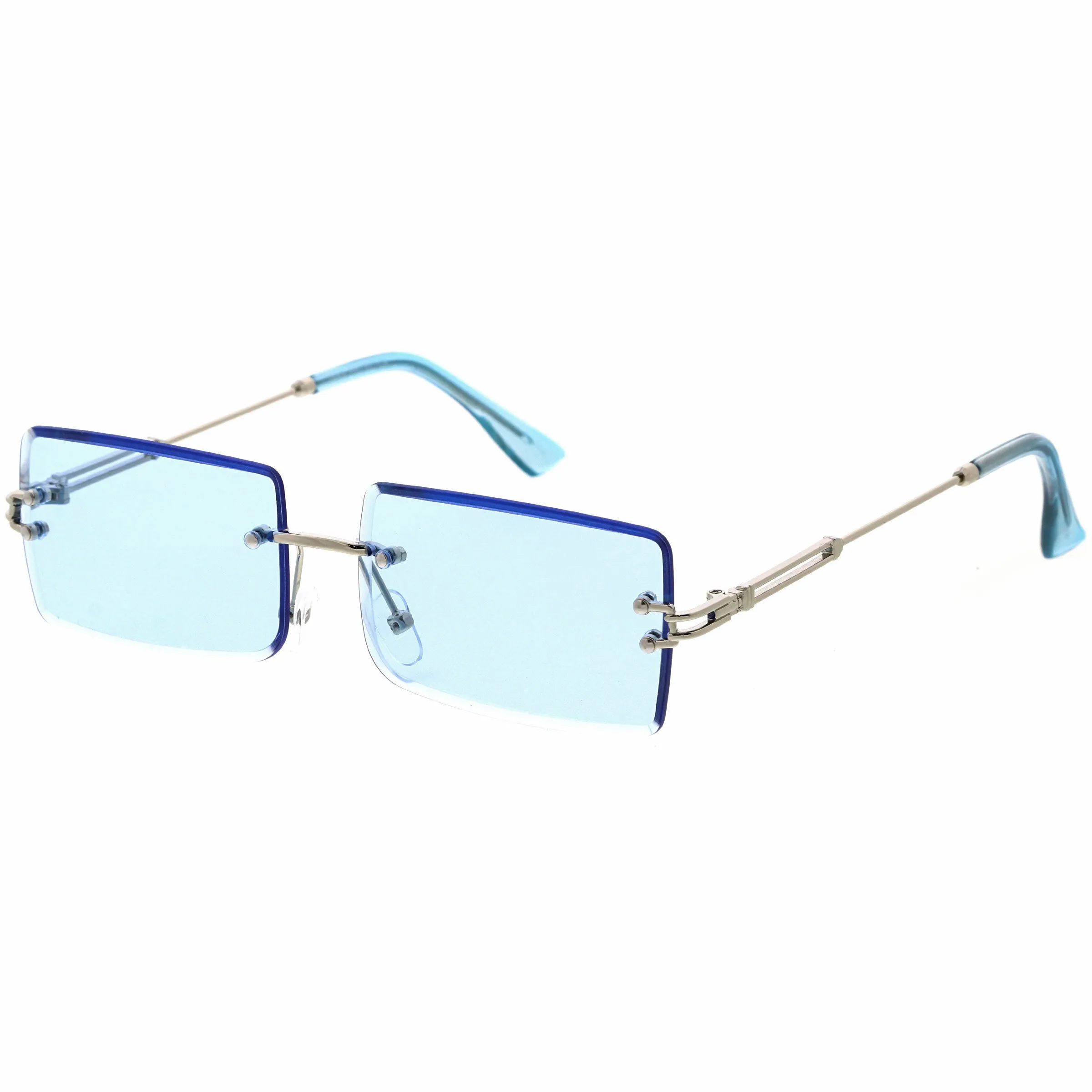 Luxe Color Tinted Bevelled Lens Metal Rectangle Sunglasses D224