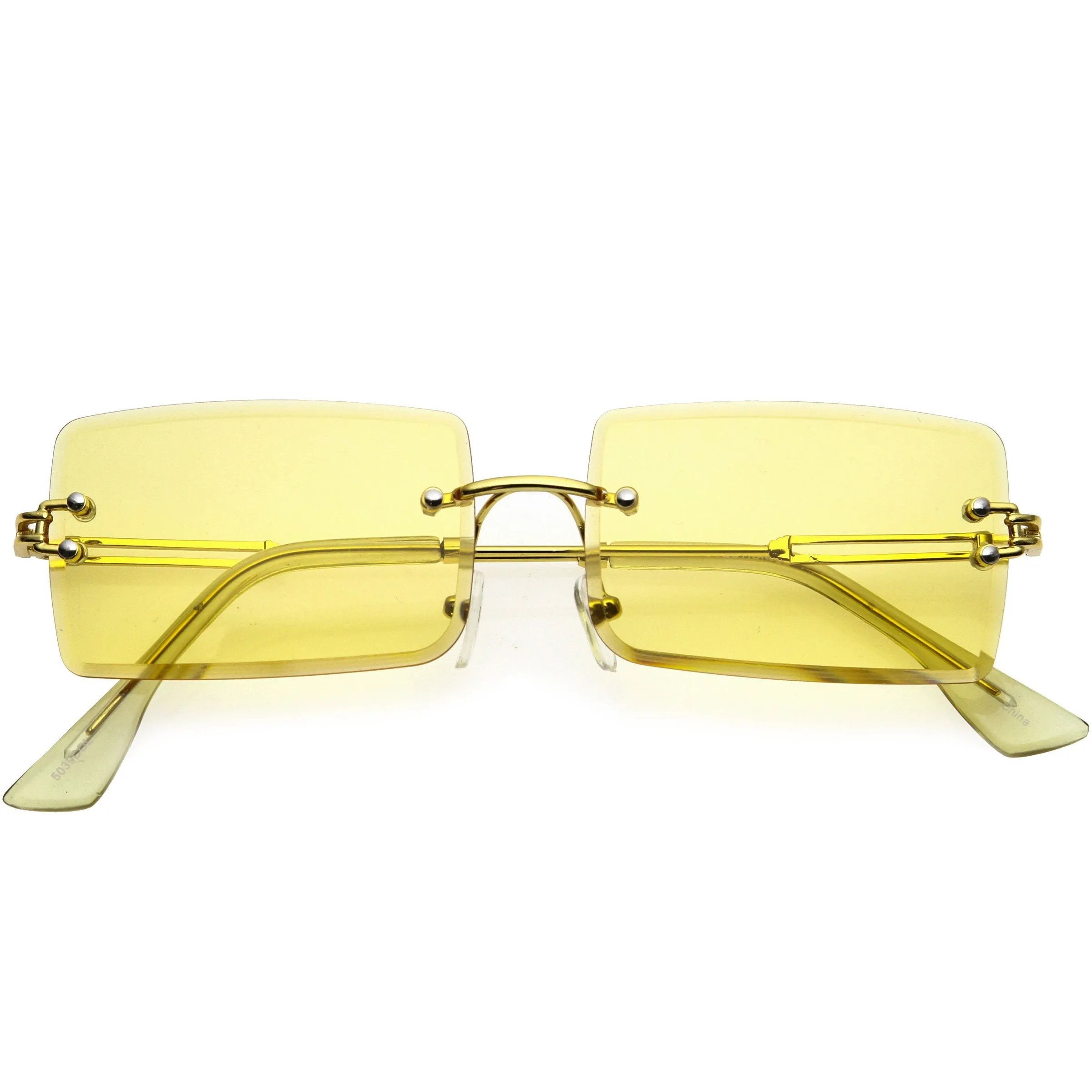 Luxe Color Tinted Bevelled Lens Metal Rectangle Sunglasses D224