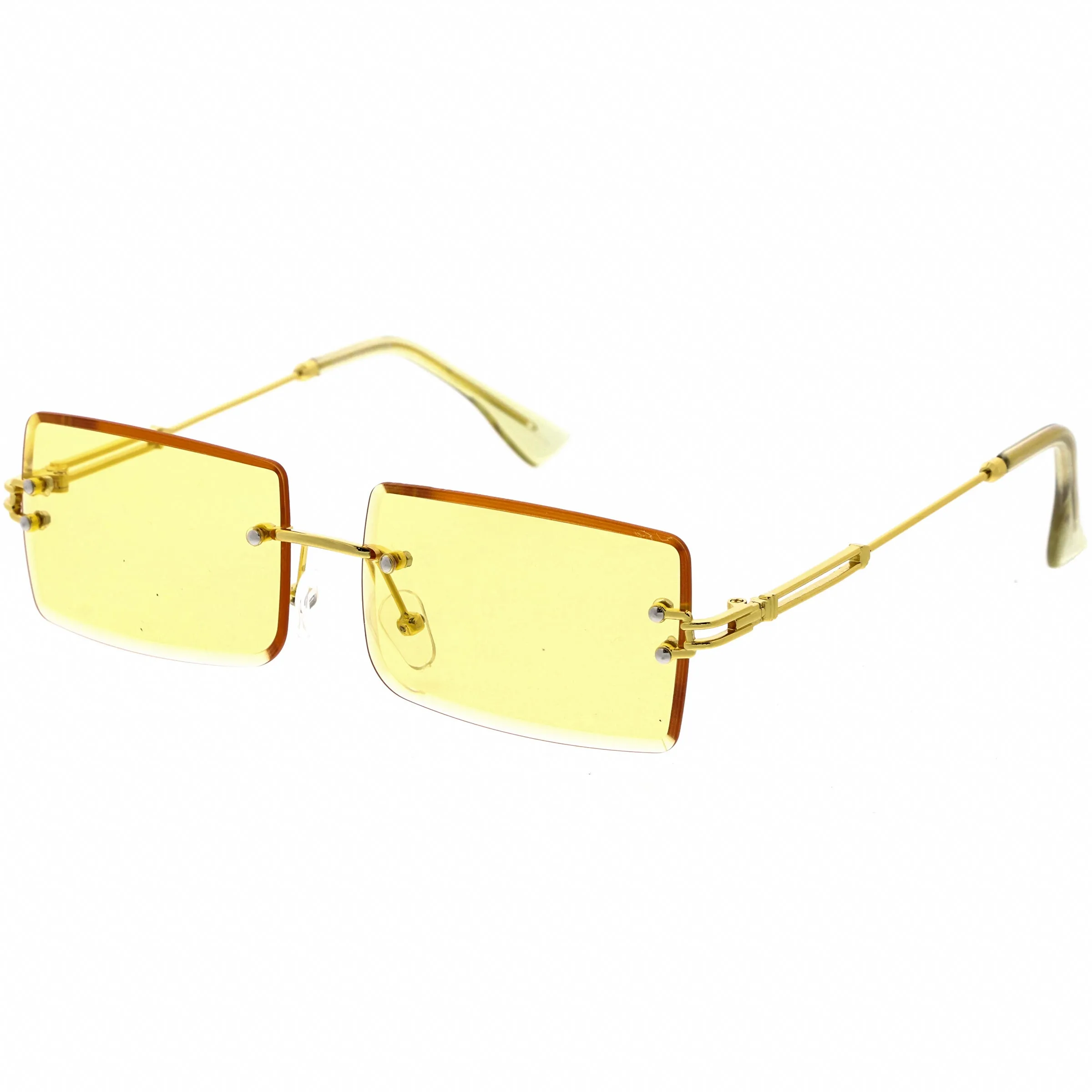 Luxe Color Tinted Bevelled Lens Metal Rectangle Sunglasses D224